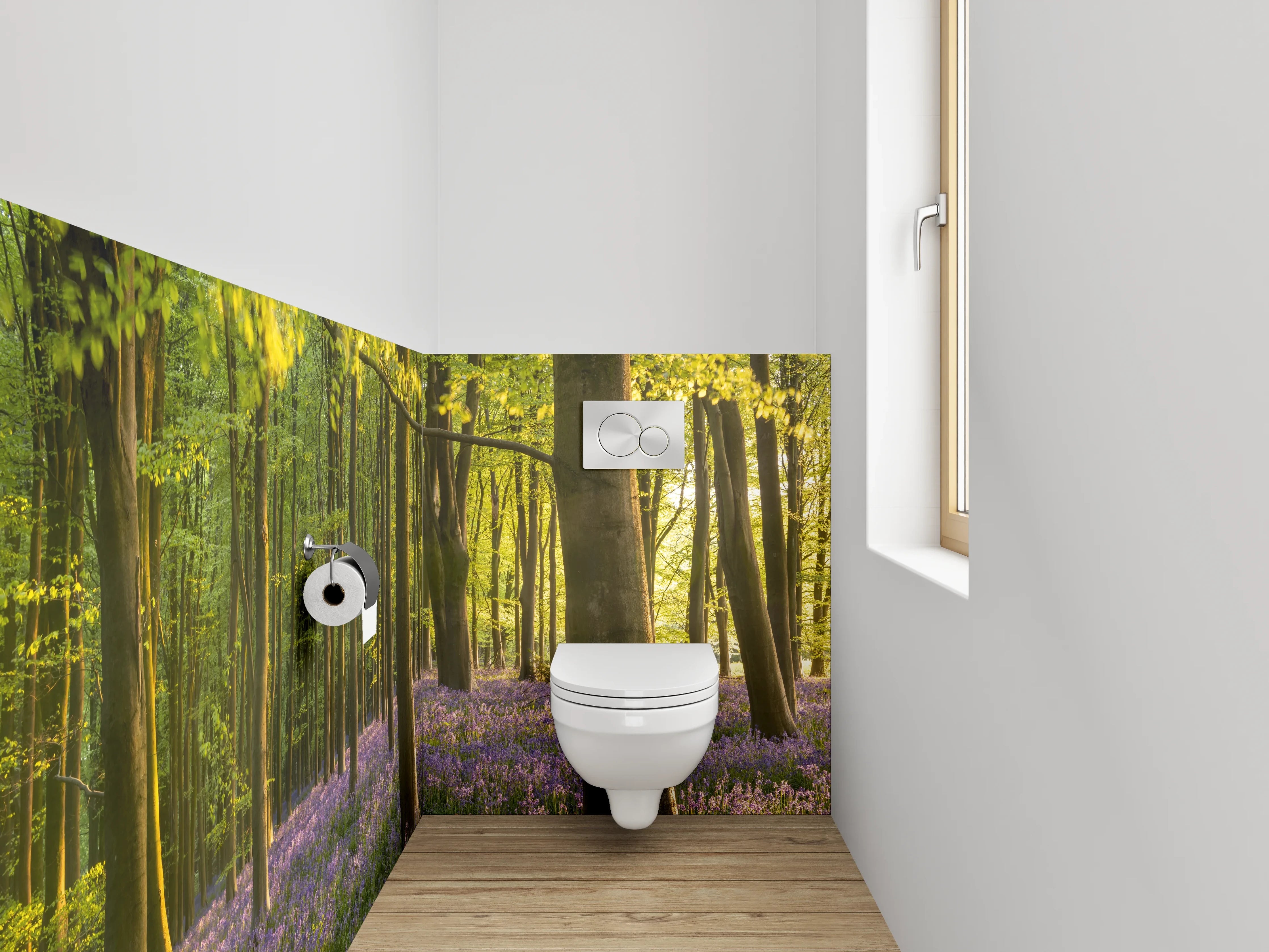 WC-Rückwand - Verträumter Frühlingswald mit Blütenmeer