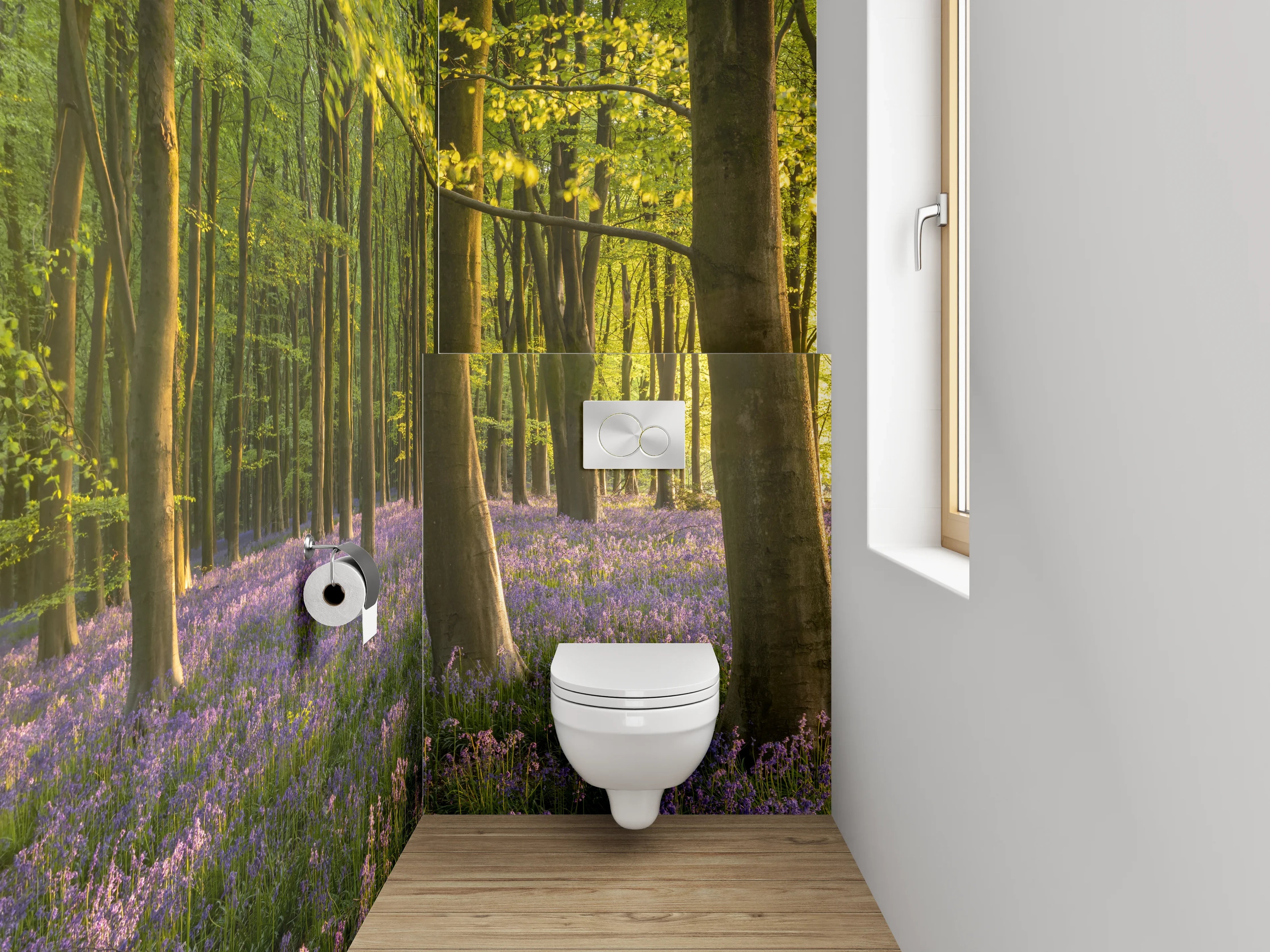 WC-Rückwand - Verträumter Frühlingswald mit Blütenmeer