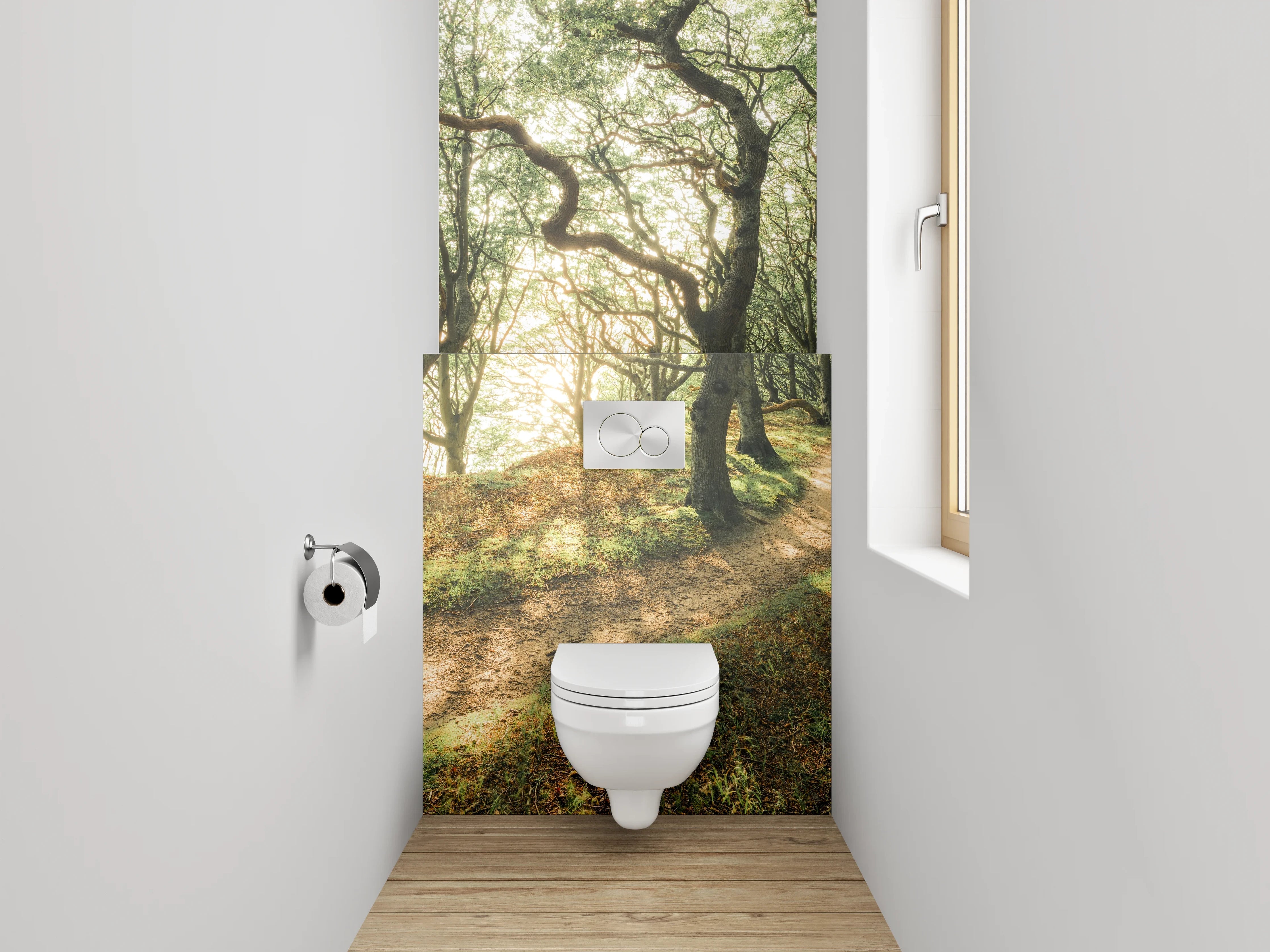 WC-Rückwand - Verzauberter Morgenwald Sonnenlicht