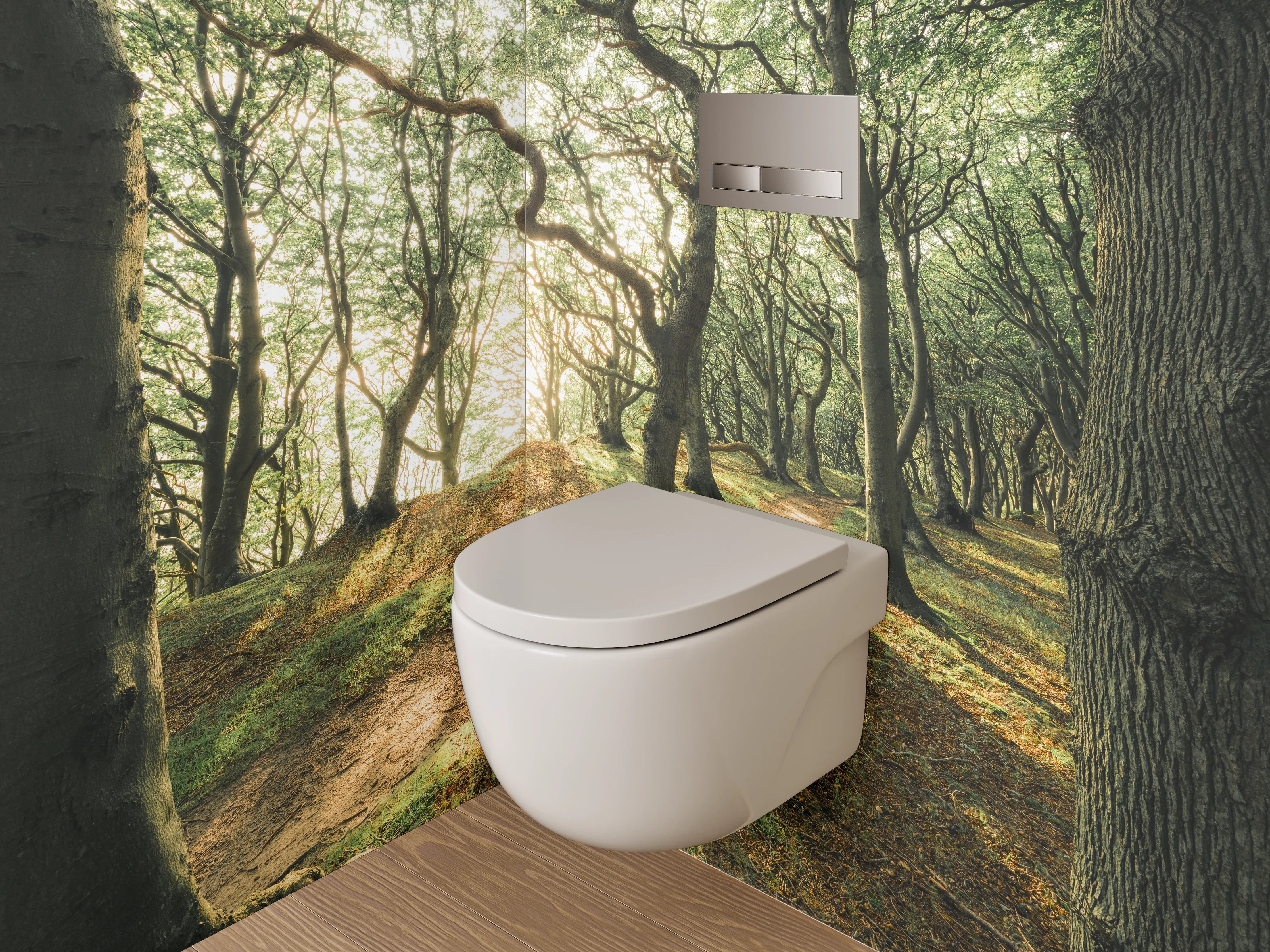 WC-Rückwand - Verzauberter Morgenwald Sonnenlicht