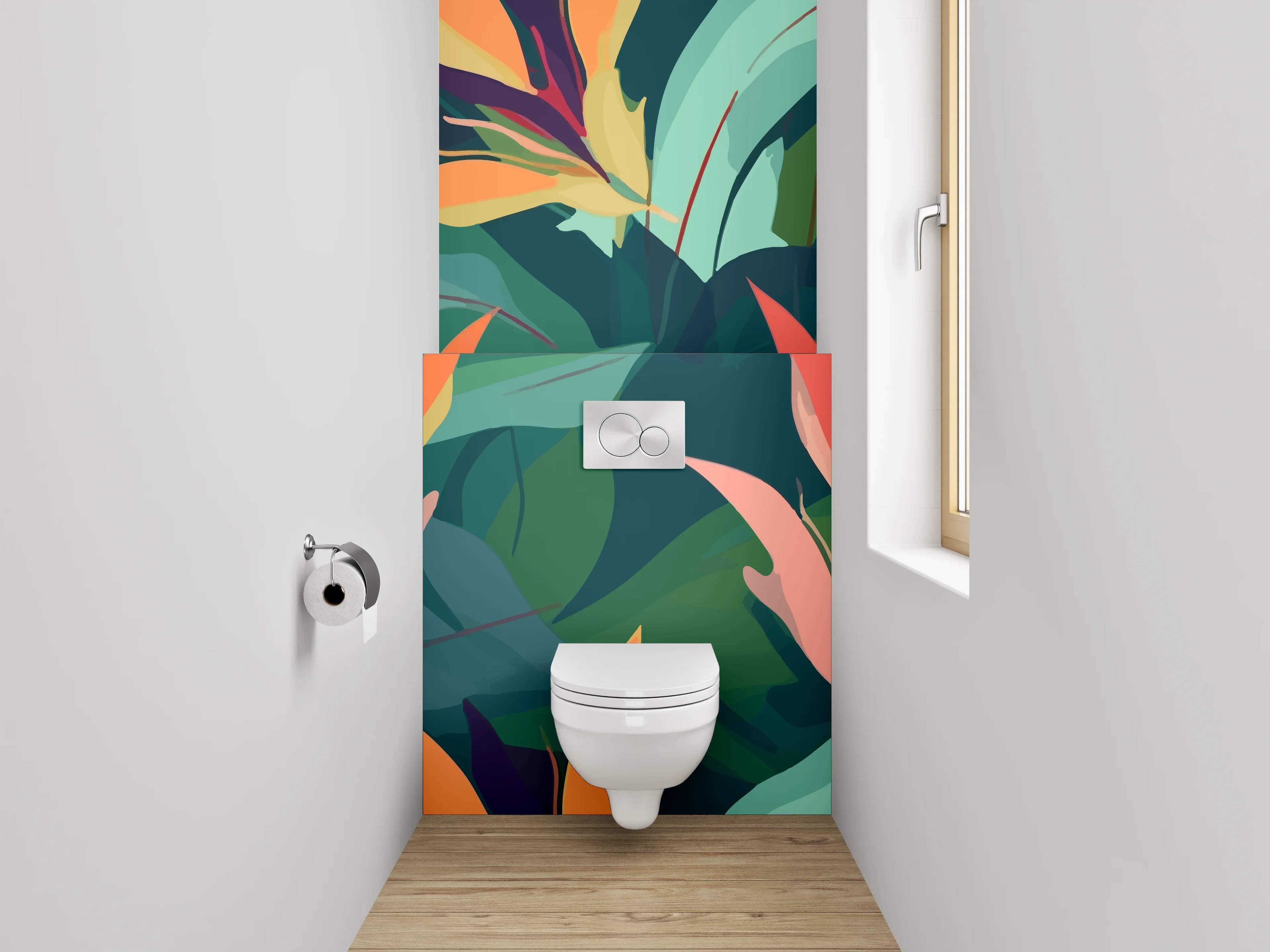 WC-Rückwand - Vibrantes Blumenmuster mit tropischer Atmosphäre
