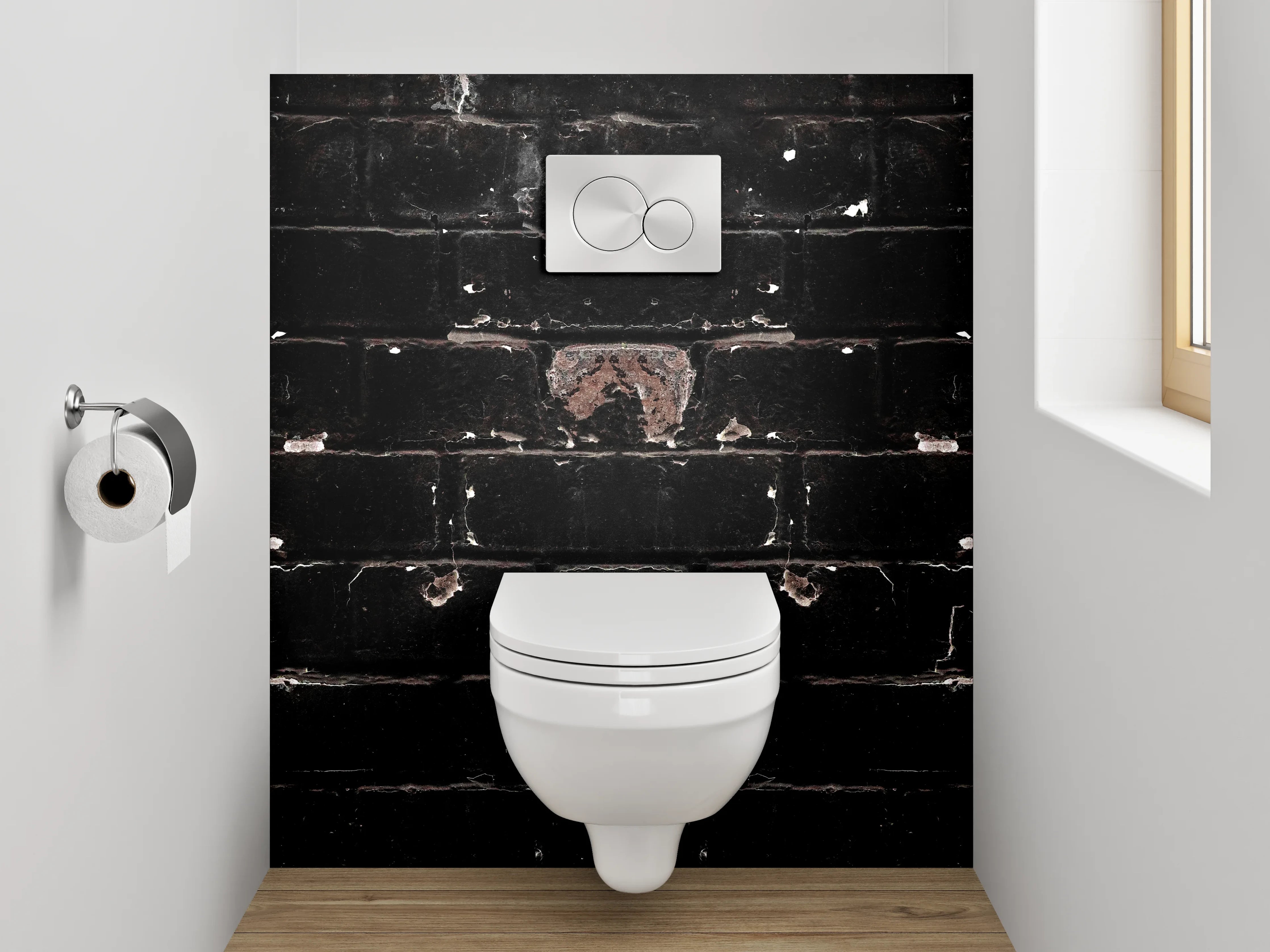 WC-Rückwand - Vintage Backsteinmauer Schwarz Rotbraun