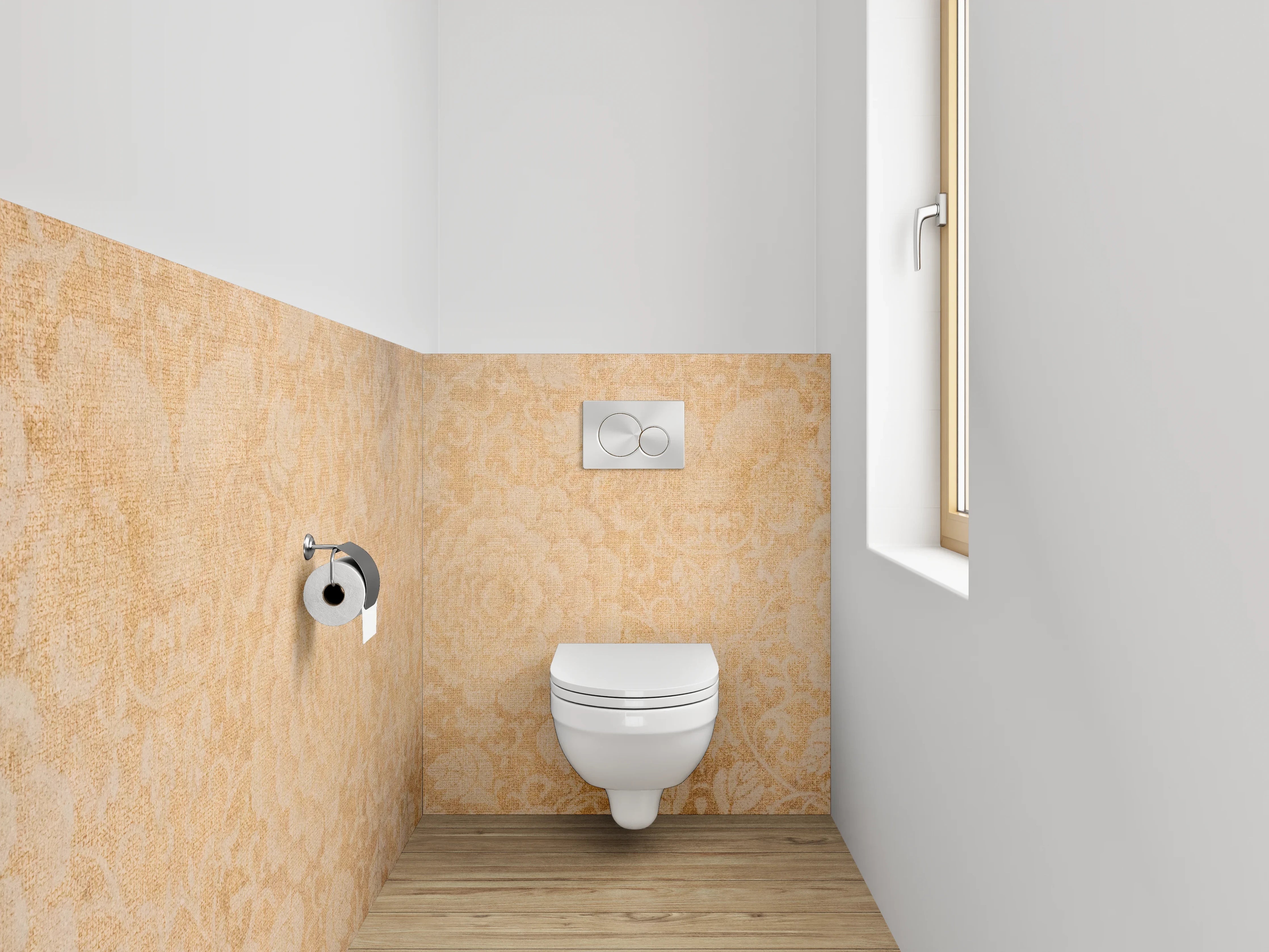 WC-Rückwand - Vintage Barock Tapetenmuster Beige