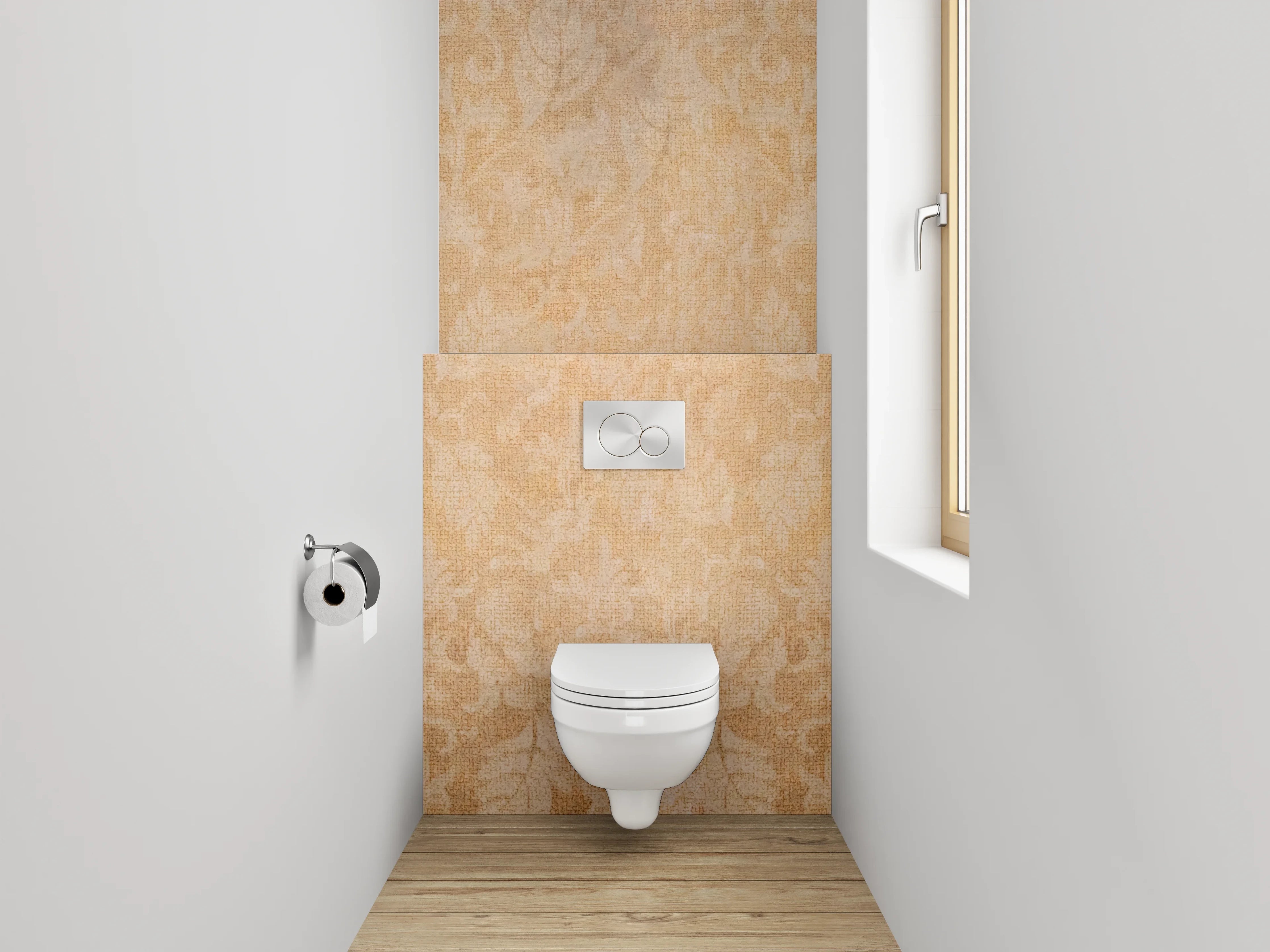 WC-Rückwand - Vintage Barock Tapetenmuster Beige