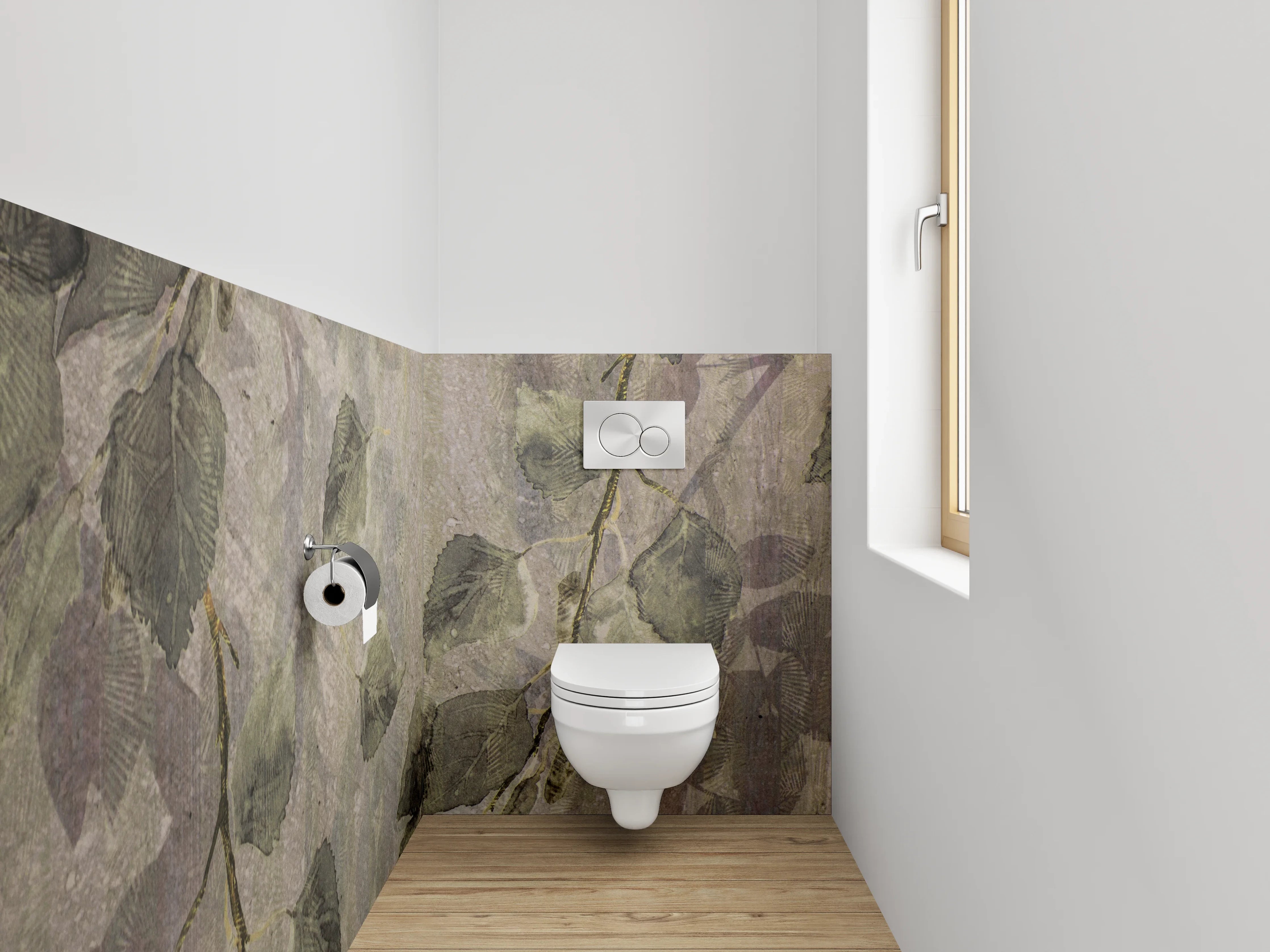 WC-Rückwand - Vintage Blätter Aquarell Tapete