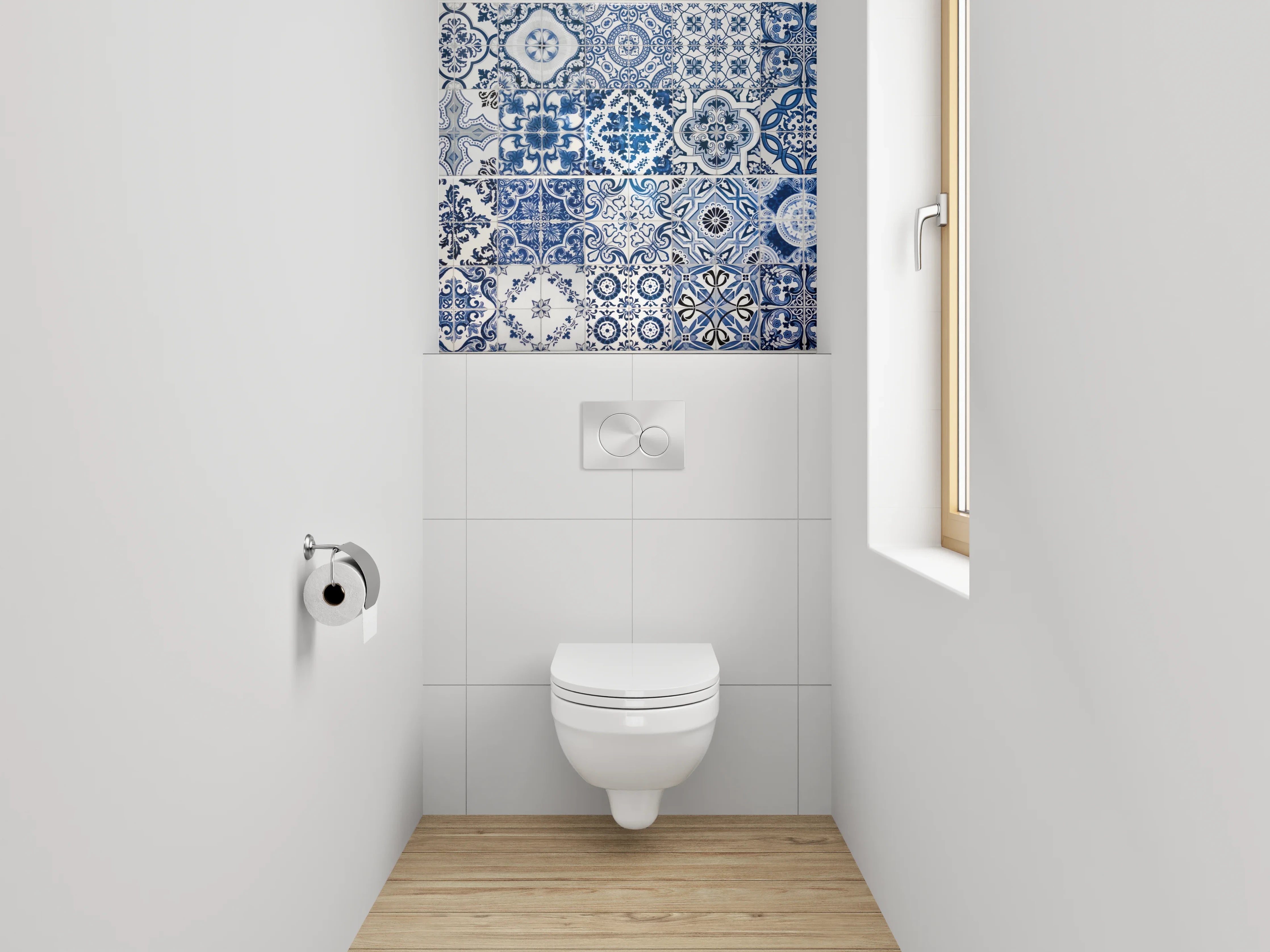 WC-Rückwand - Vintage Blaue Fliesen Muster Dekor