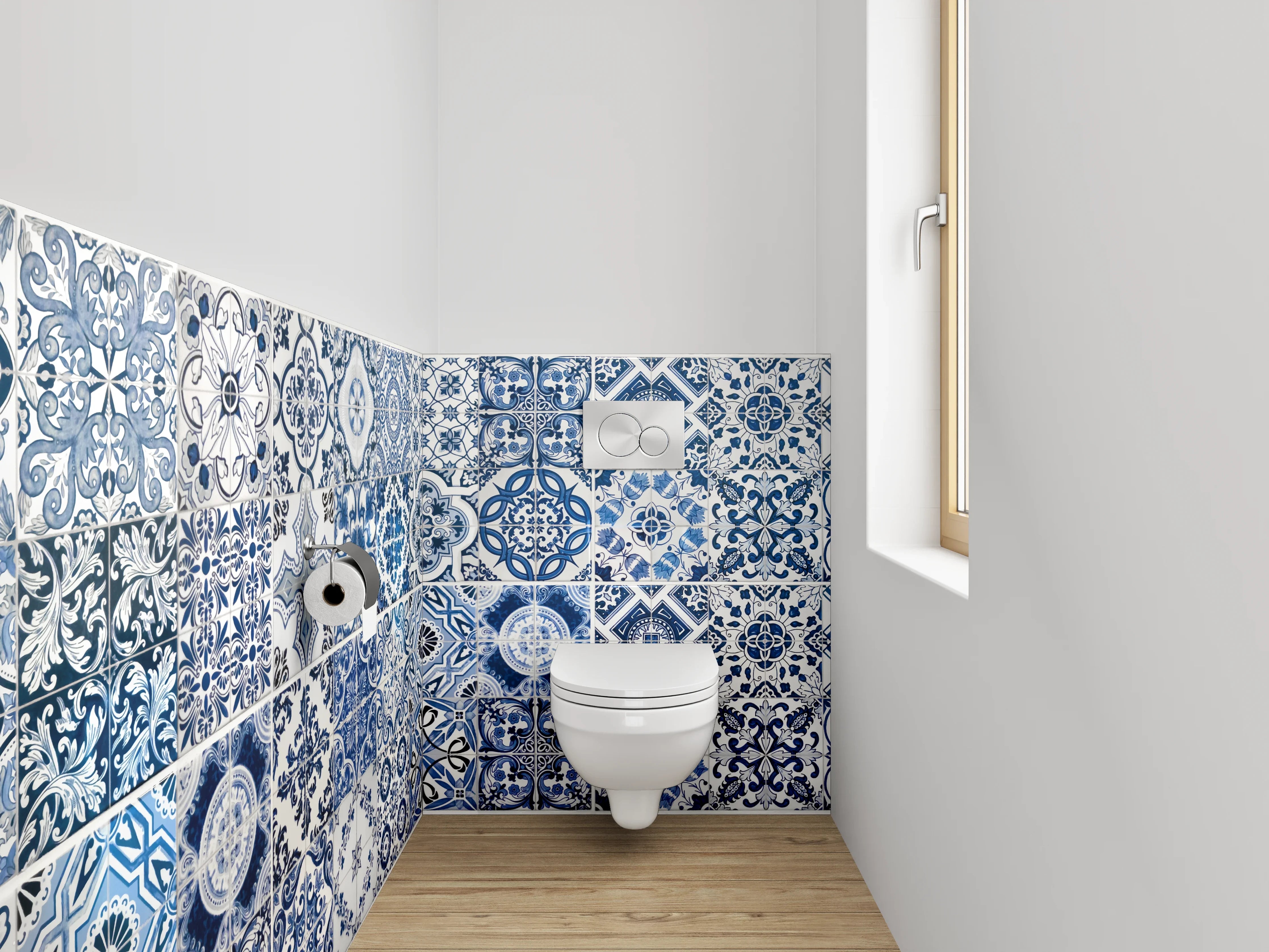 WC-Rückwand - Vintage Blaue Fliesen Muster Dekor