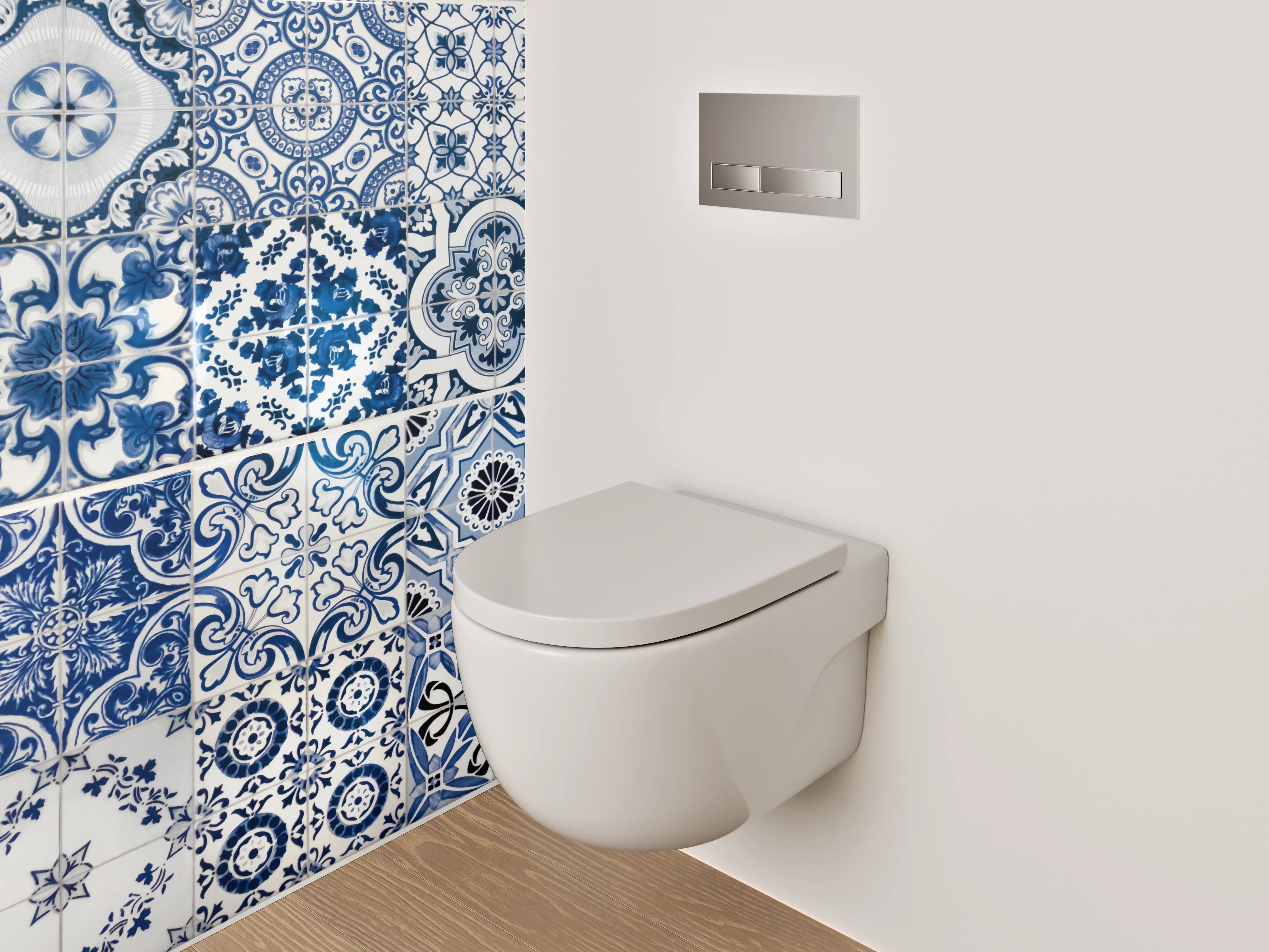 WC-Rückwand - Vintage Blaue Fliesen Muster Dekor