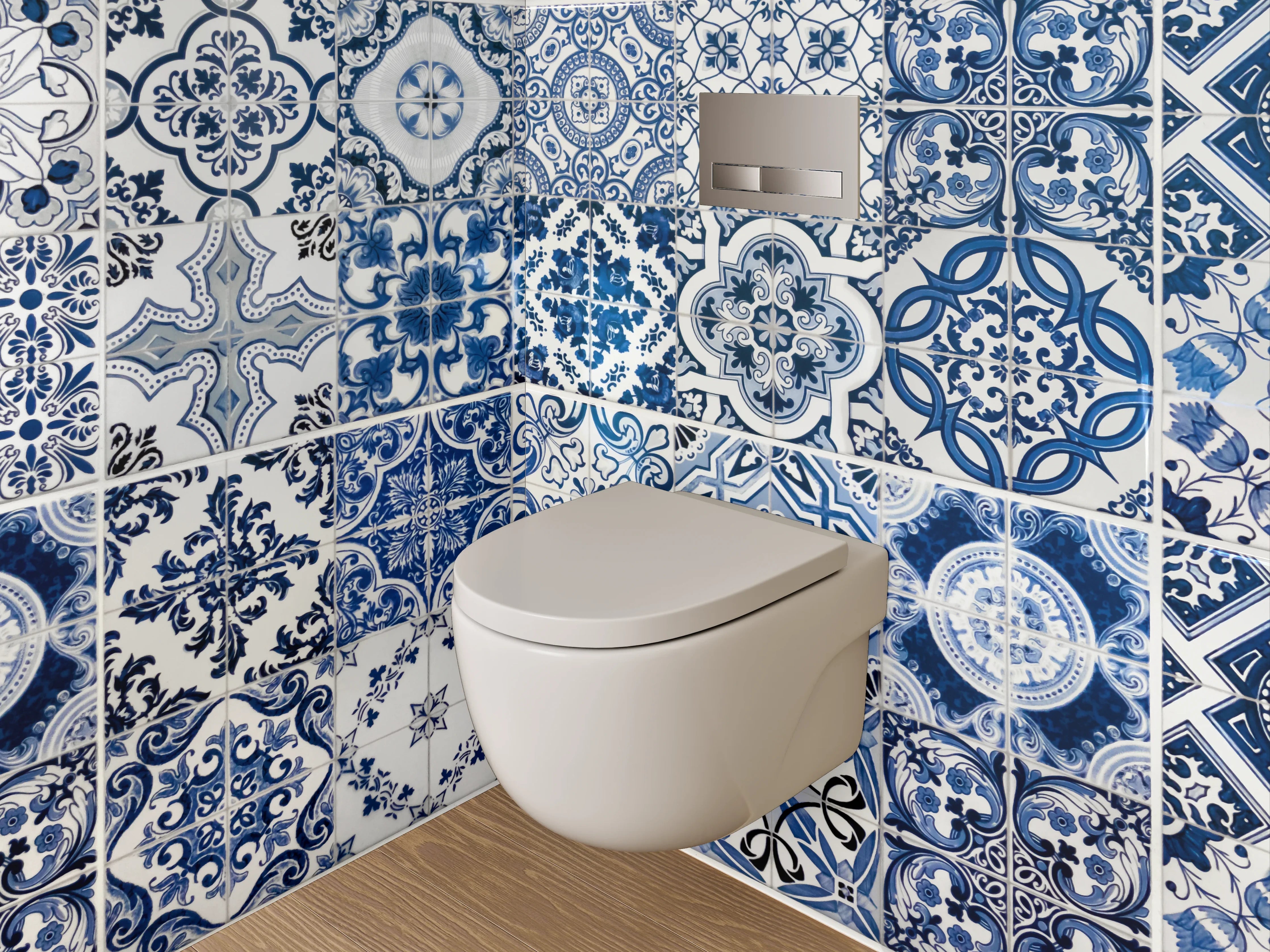 WC-Rückwand - Vintage Blaue Fliesen Muster Dekor