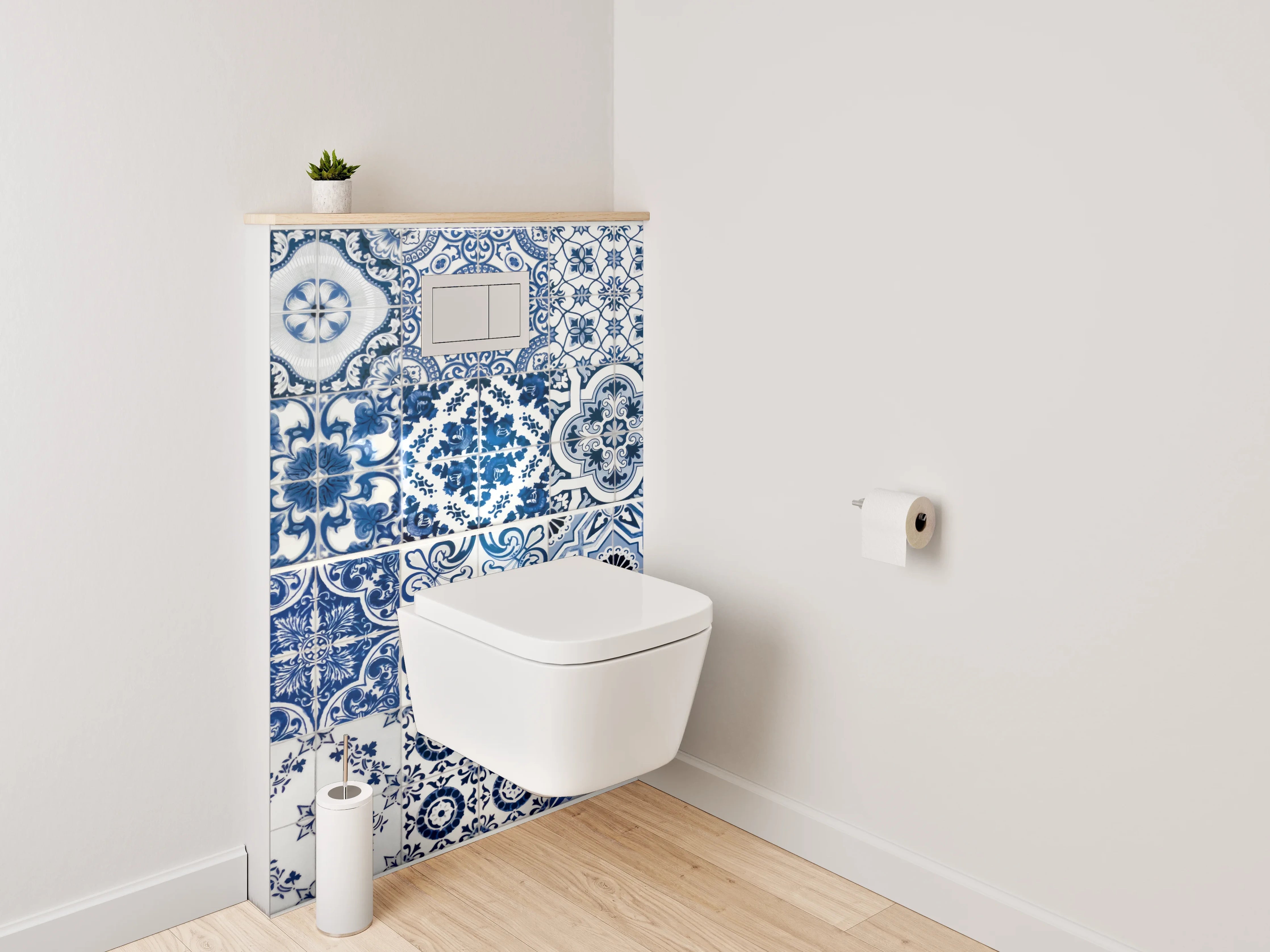 WC-Rückwand - Vintage Blaue Fliesen Muster Dekor
