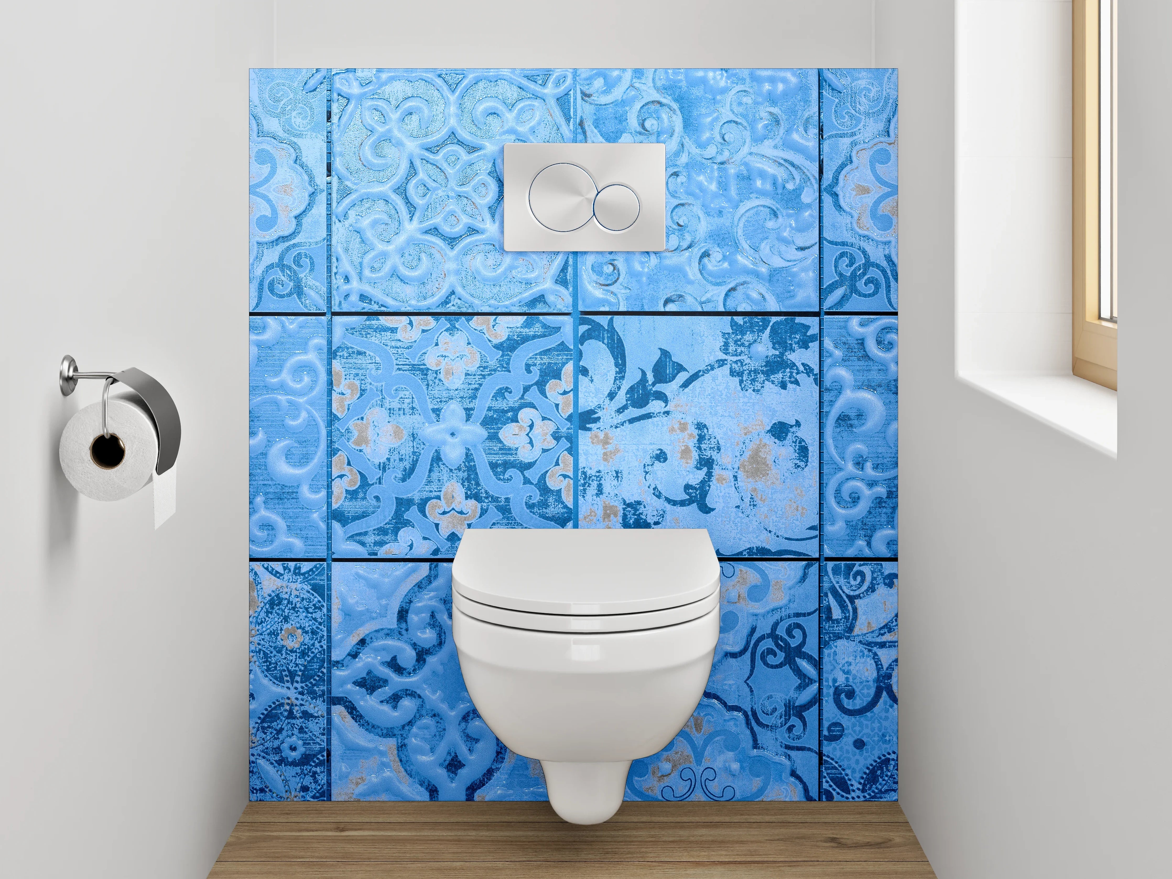 WC-Rückwand - Vintage Blaue Ornament-Fliese