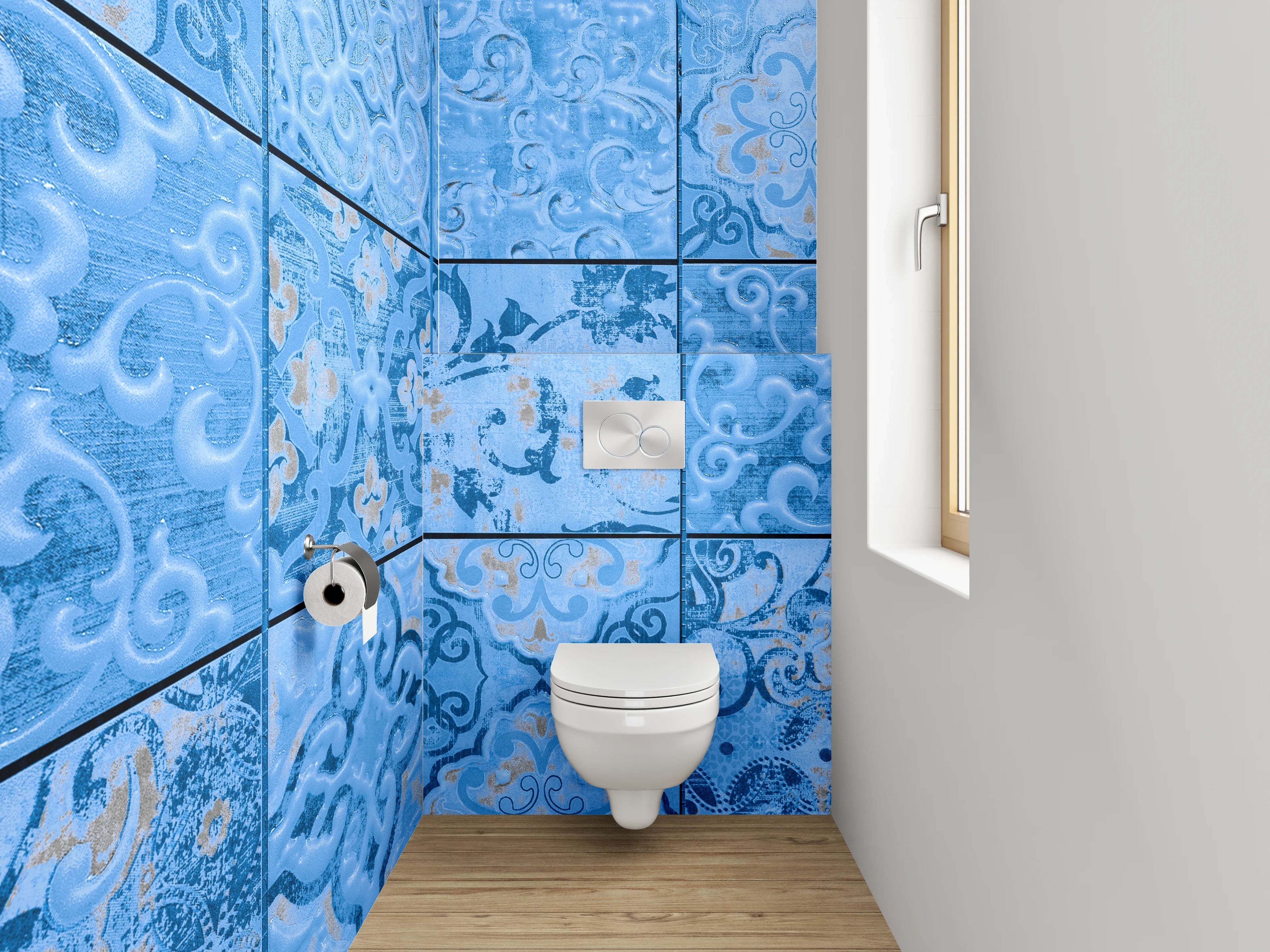WC-Rückwand - Vintage Blaue Ornament-Fliese