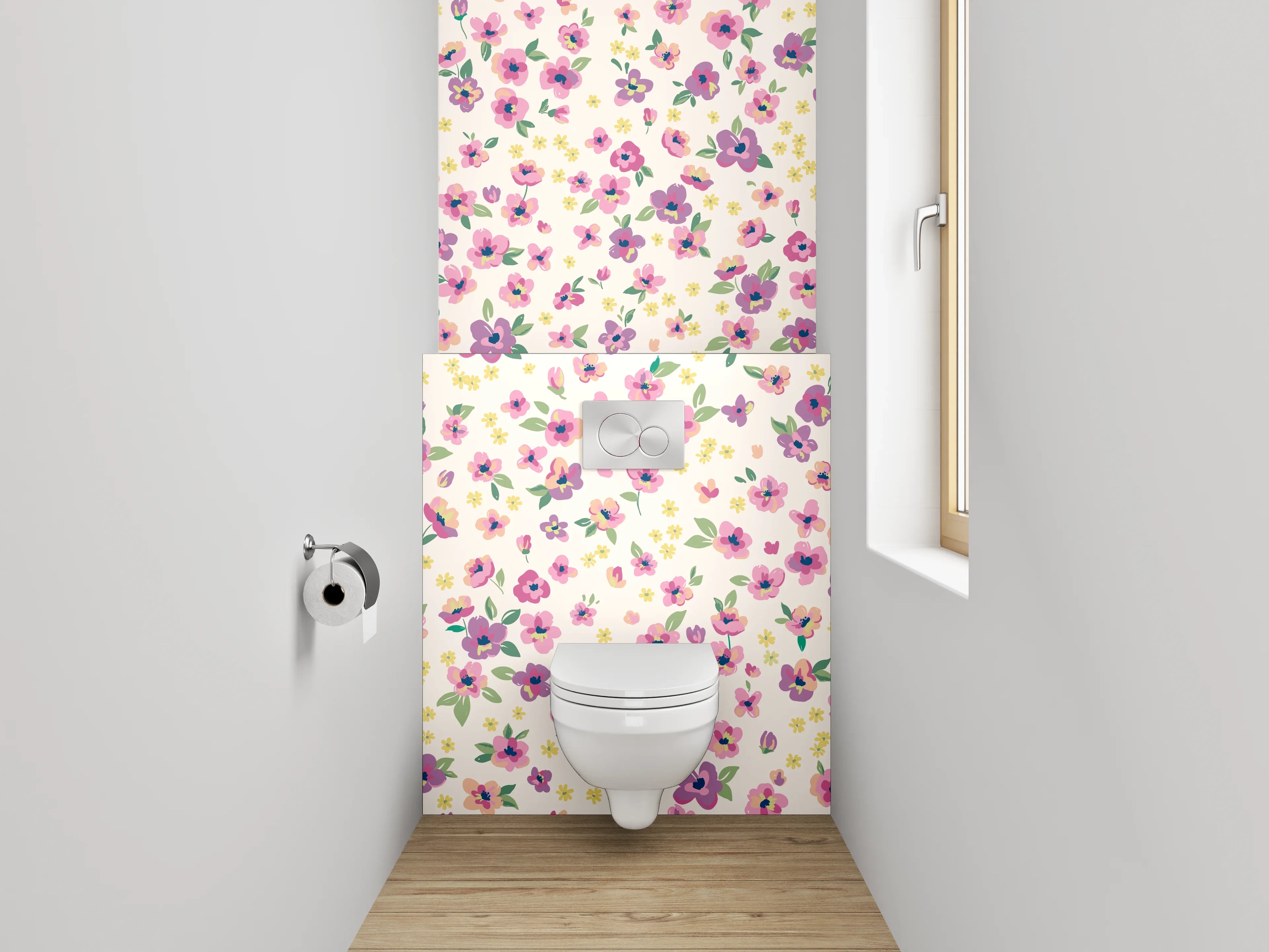 WC-Rückwand - Vintage Blümchenmuster Rosa Lila Weiß