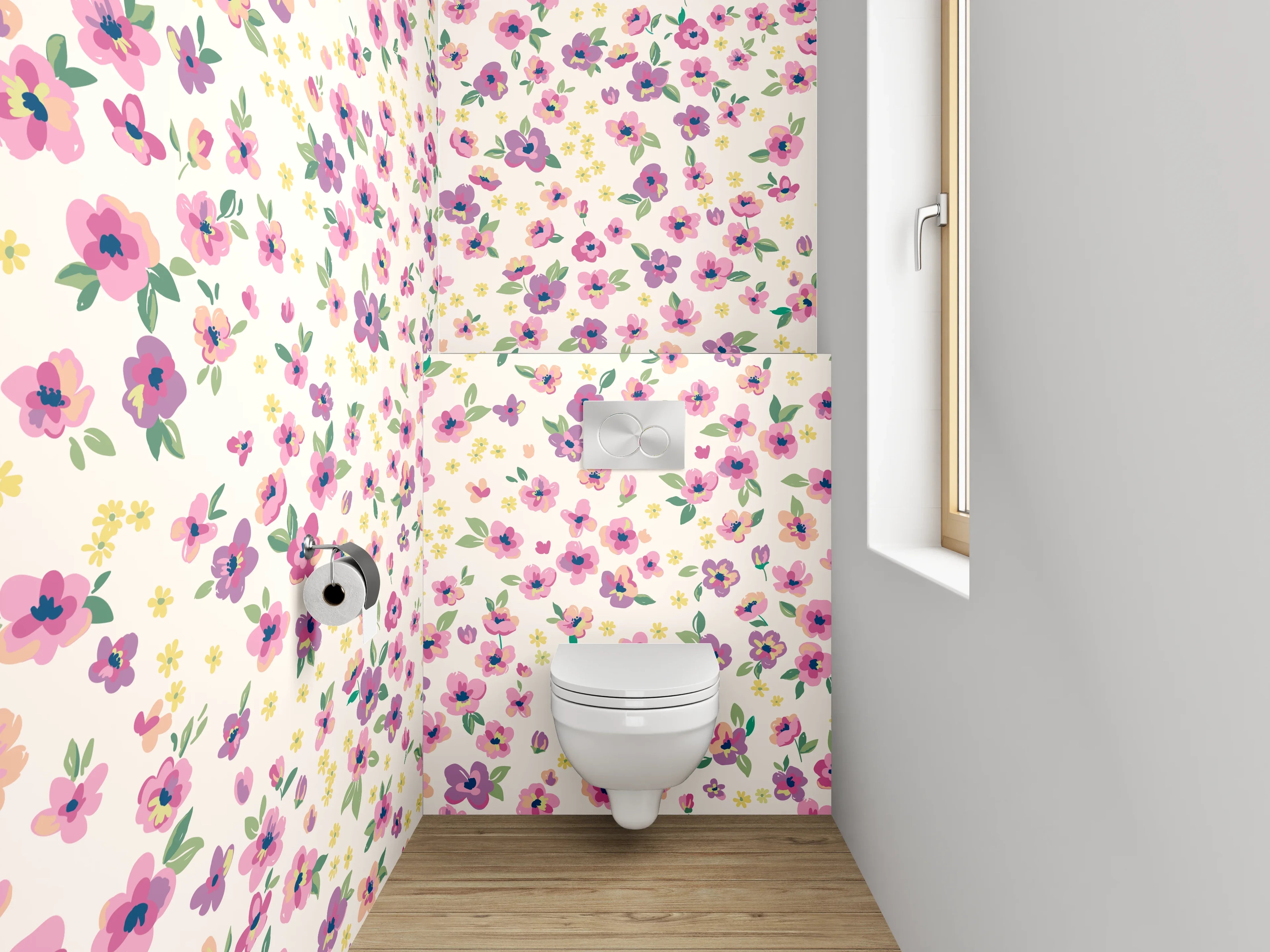 WC-Rückwand - Vintage Blümchenmuster Rosa Lila Weiß