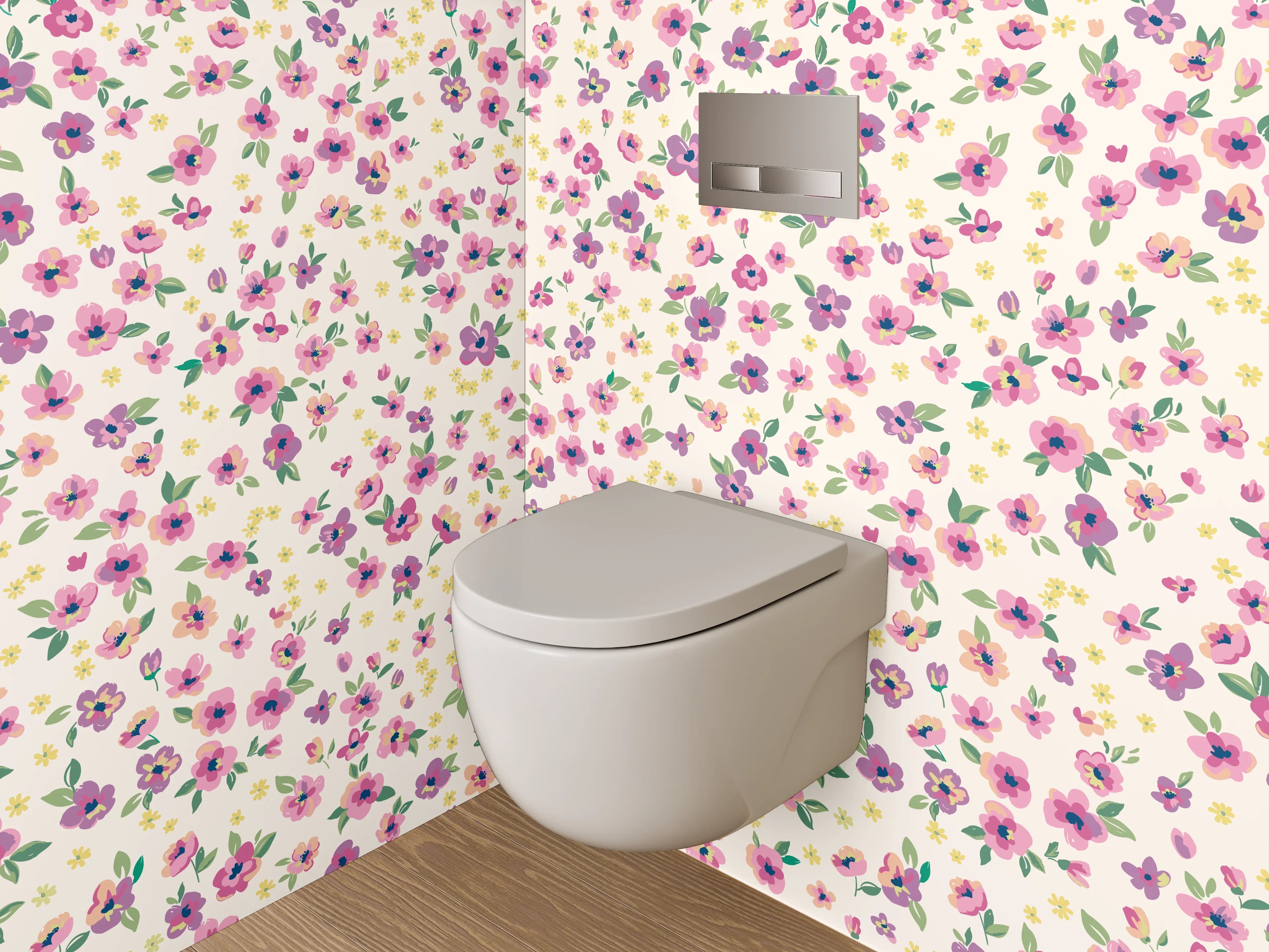 WC-Rückwand - Vintage Blümchenmuster Rosa Lila Weiß
