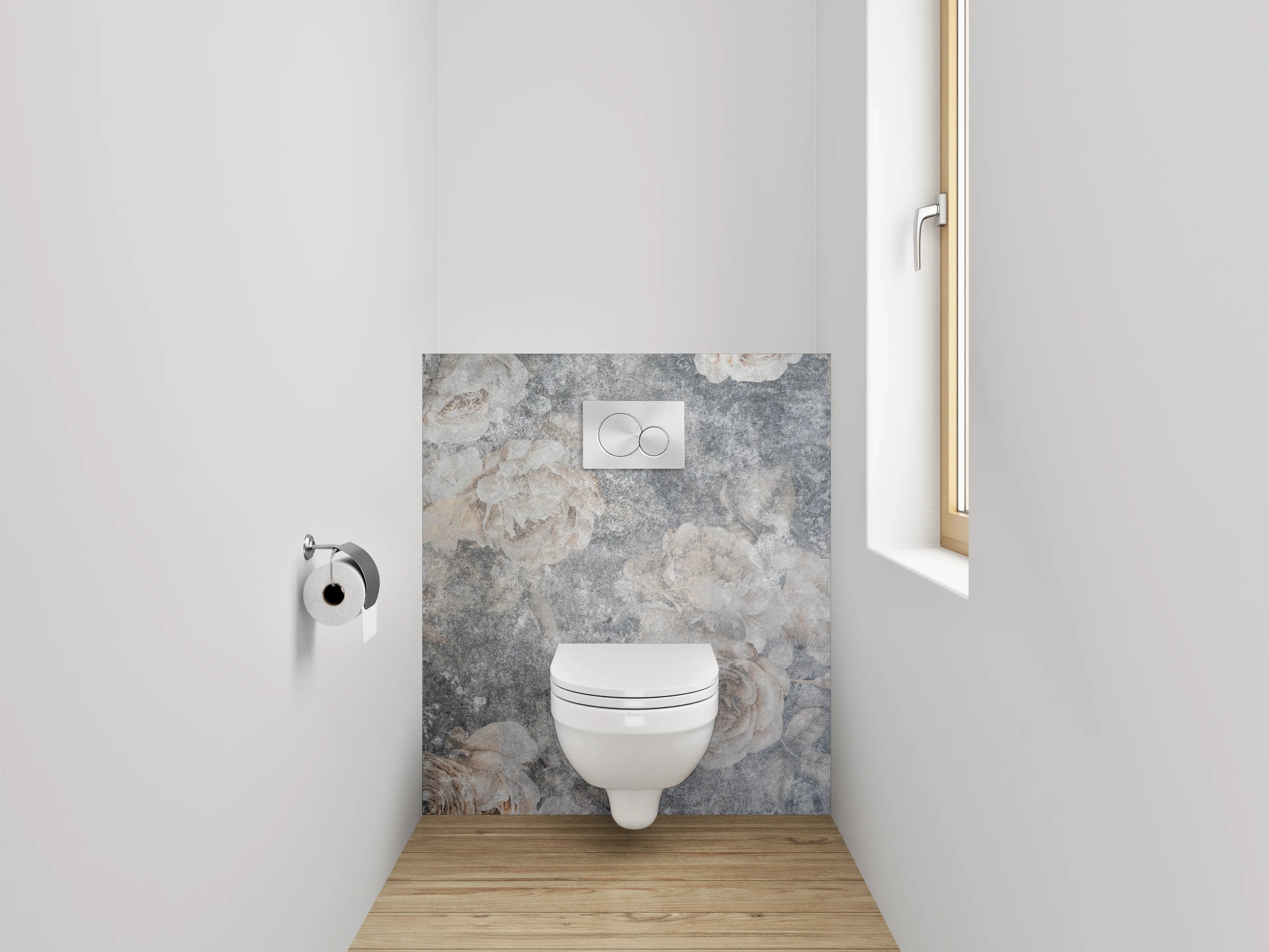 WC-Rückwand - Vintage Blüten auf grauem Hintergrund