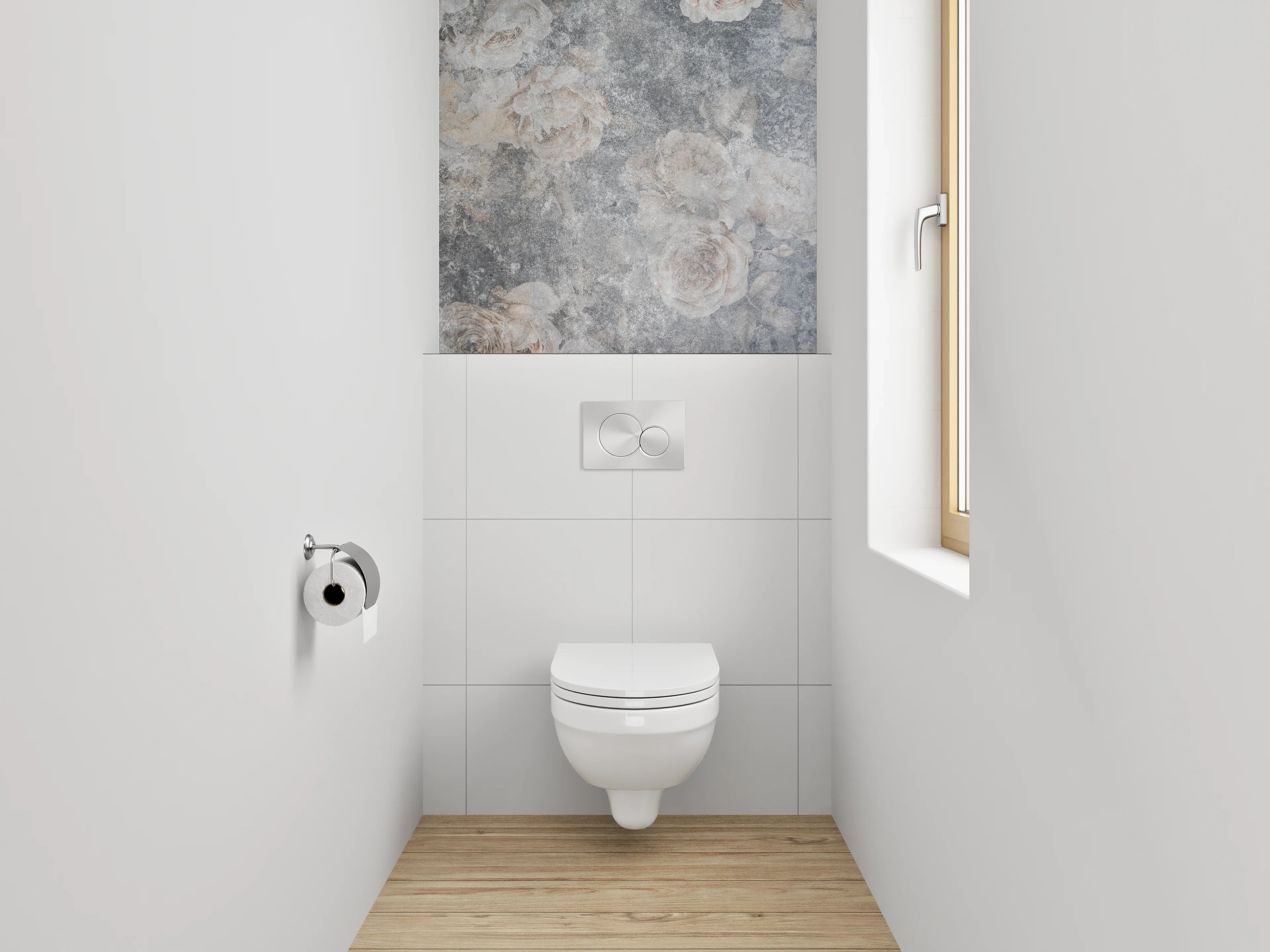 WC-Rückwand - Vintage Blüten auf grauem Hintergrund