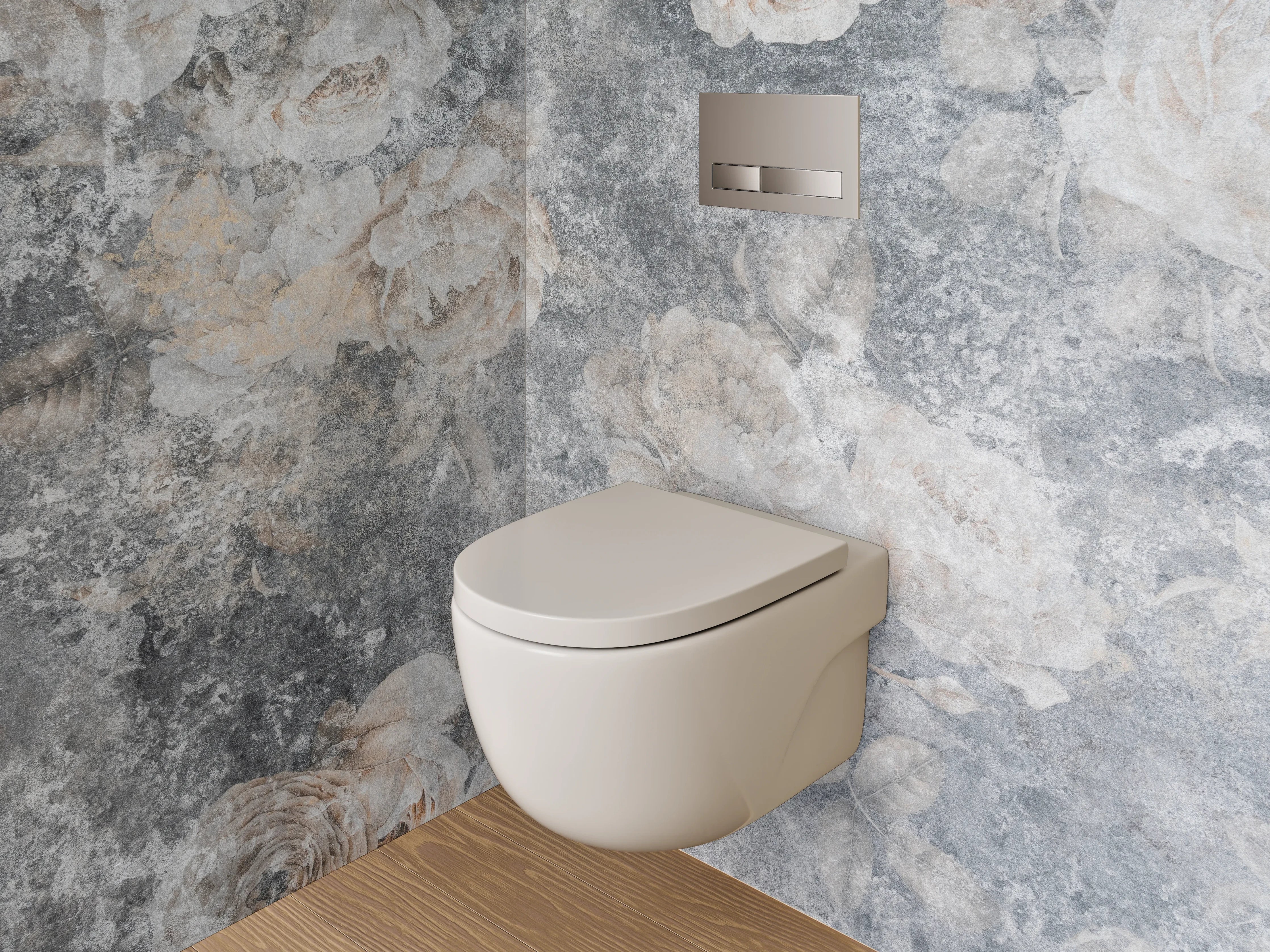 WC-Rückwand - Vintage Blüten auf grauem Hintergrund