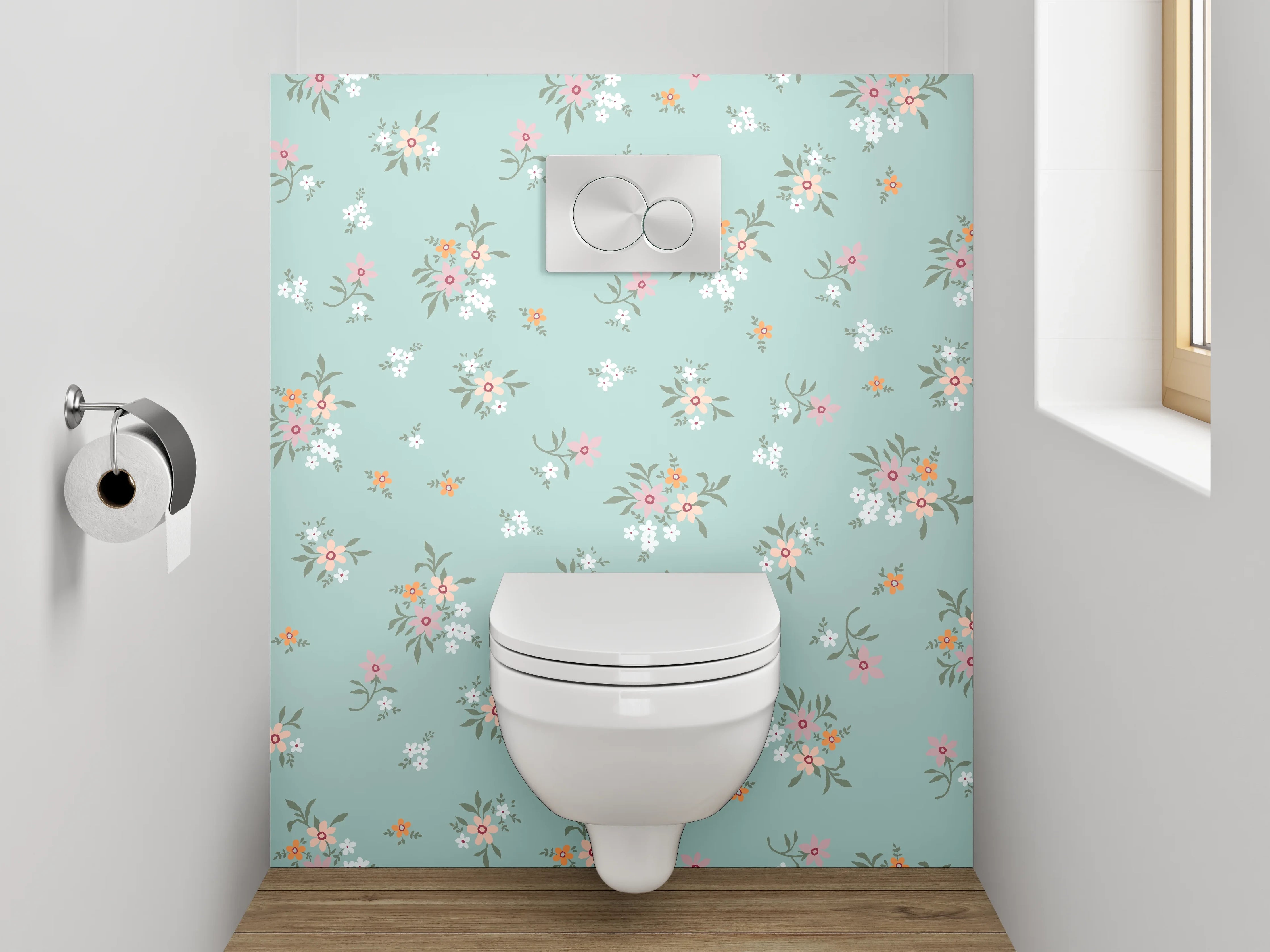 WC-Rückwand - Vintage Blütenmuster auf Türkis