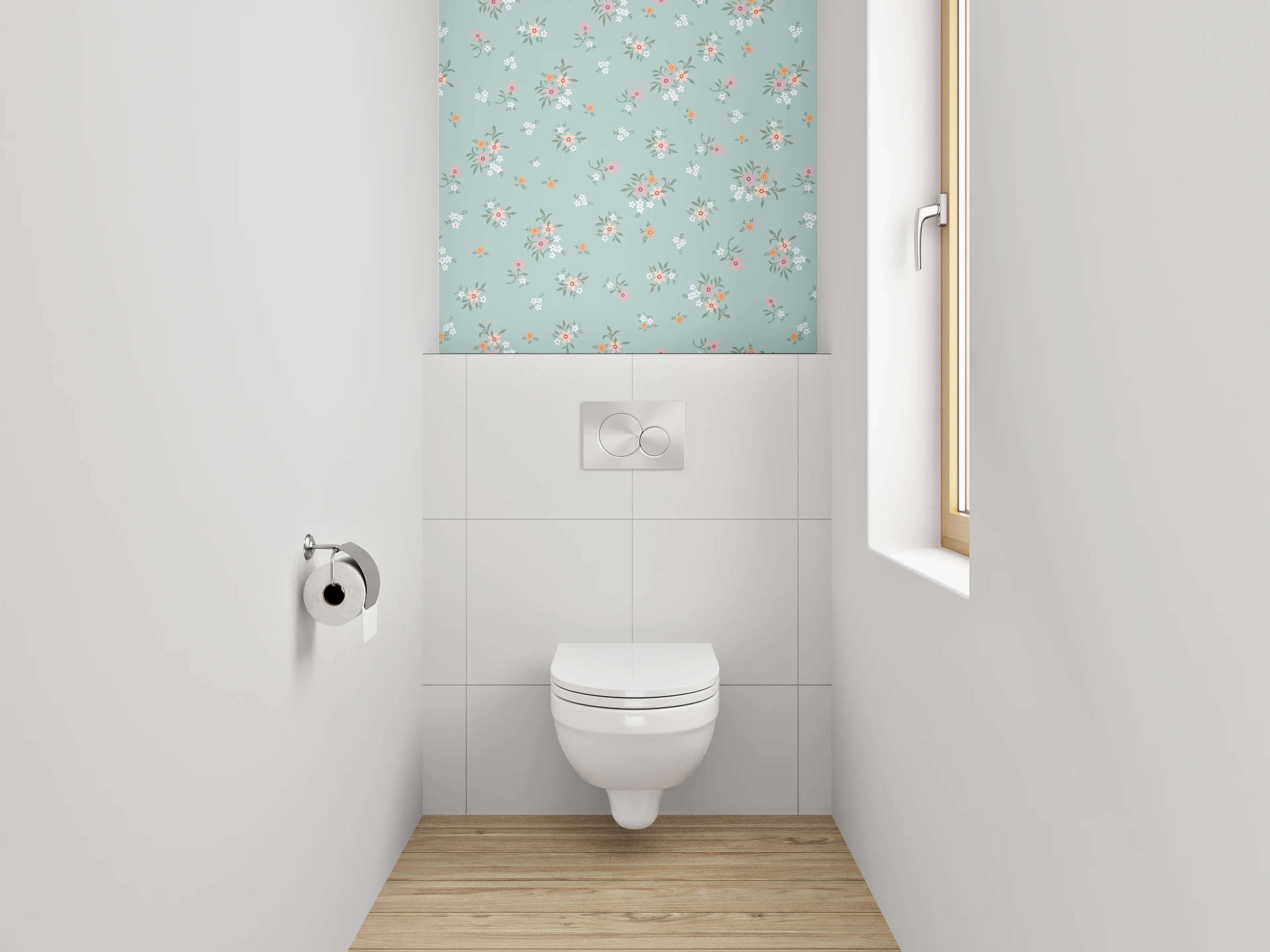 WC-Rückwand - Vintage Blütenmuster auf Türkis
