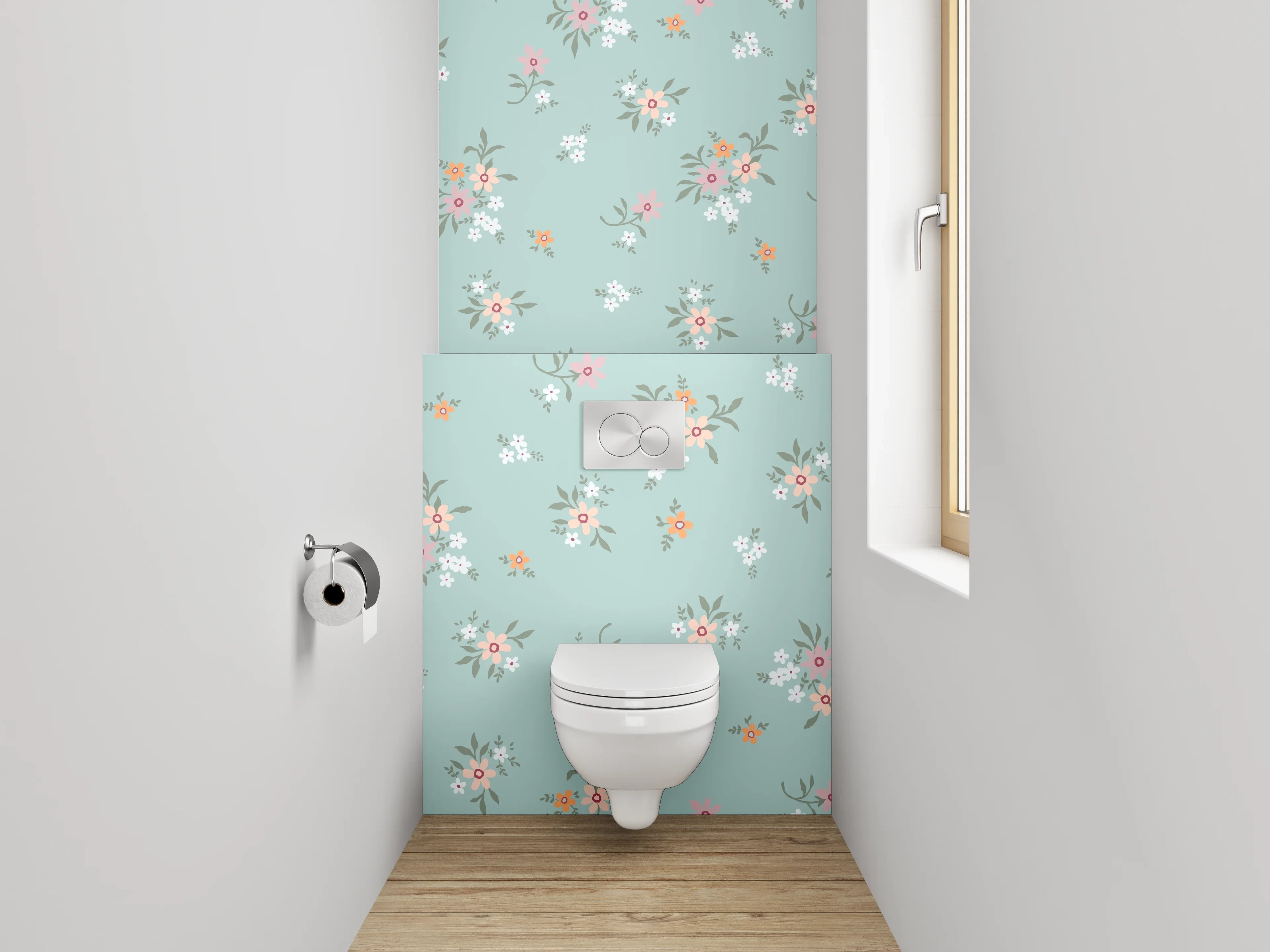 WC-Rückwand - Vintage Blütenmuster auf Türkis