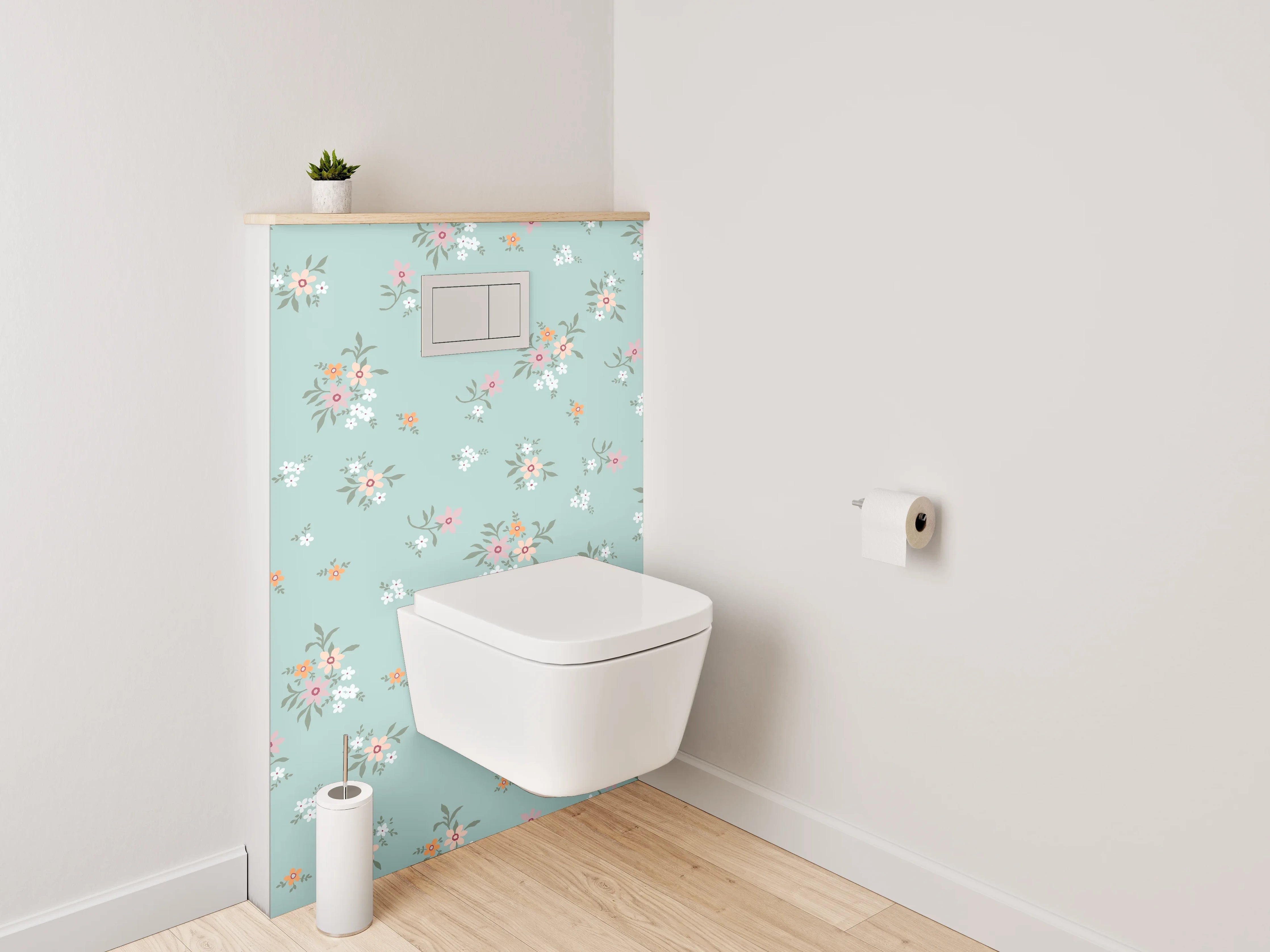 WC-Rückwand - Vintage Blütenmuster auf Türkis