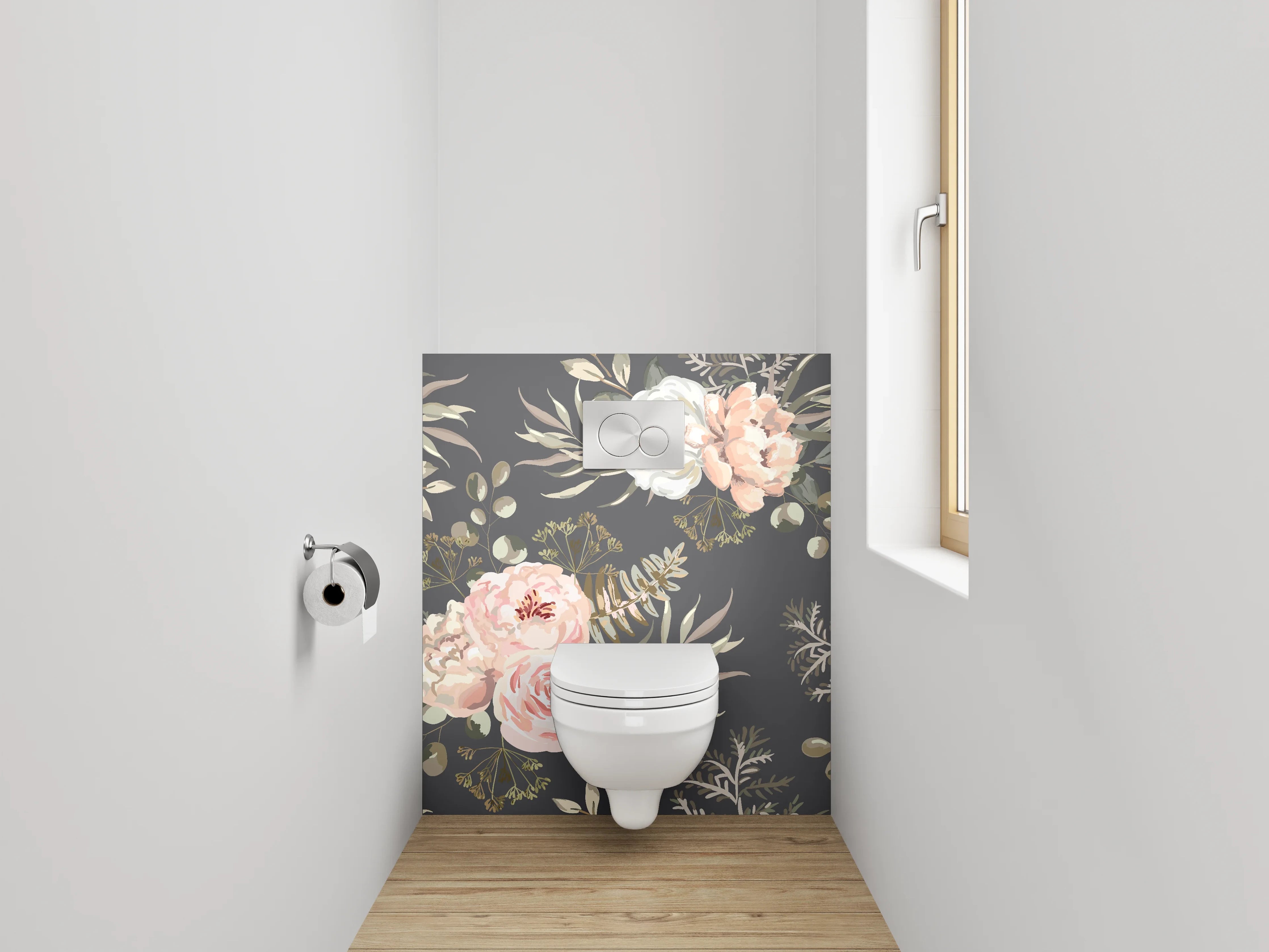WC-Rückwand - Vintage Blumen Aquarell Rosé Grau
