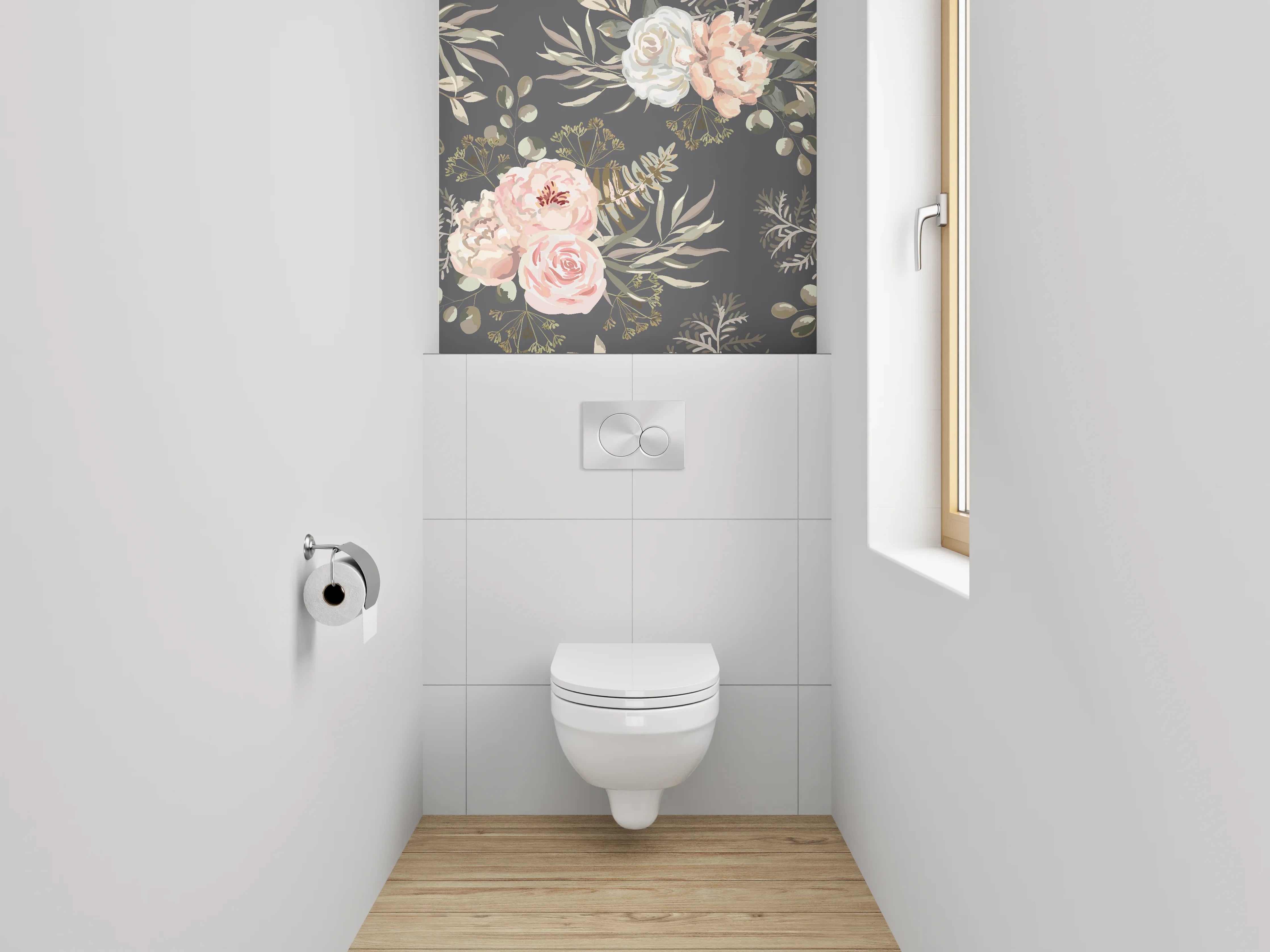 WC-Rückwand - Vintage Blumen Aquarell Rosé Grau