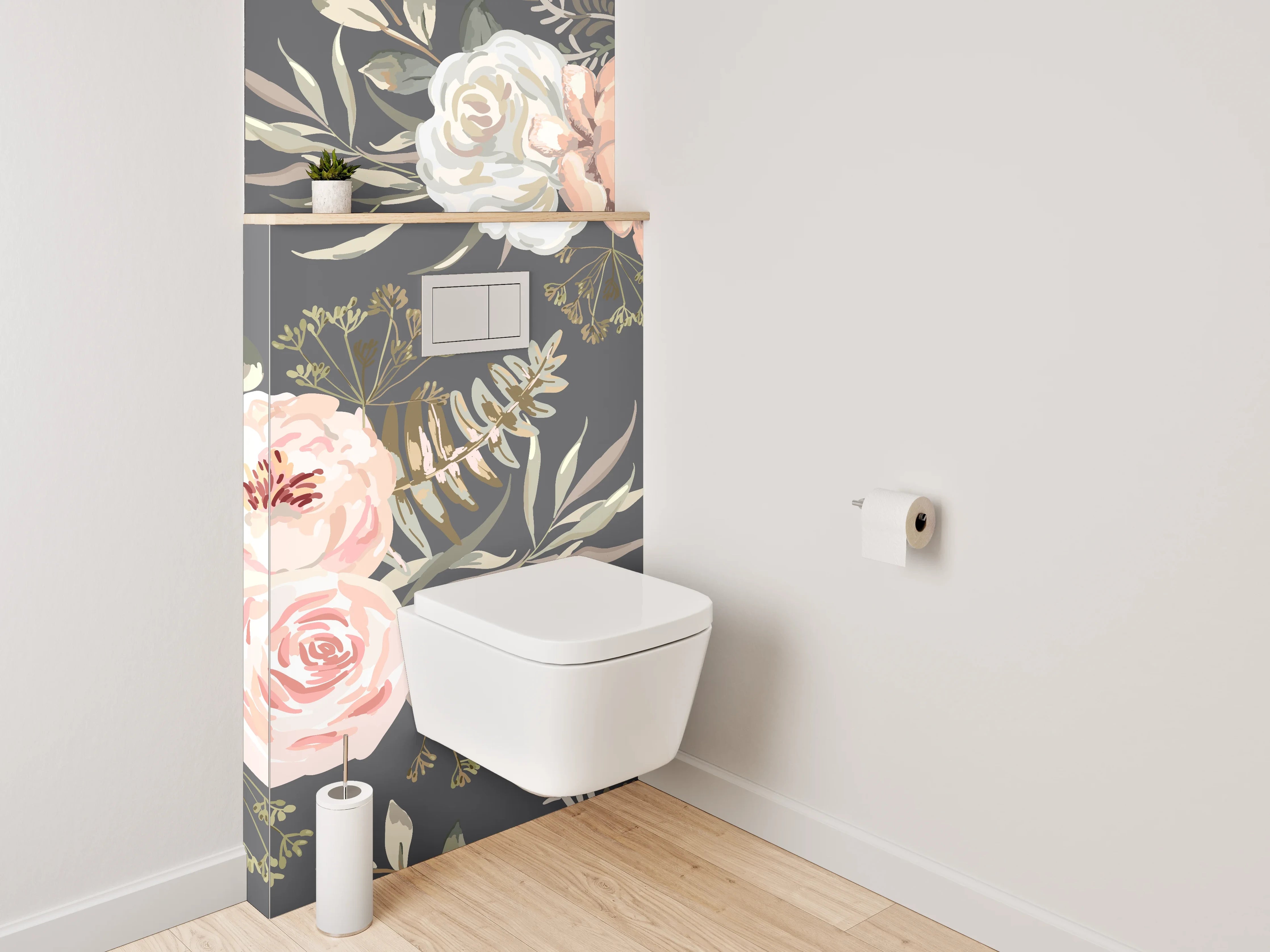 WC-Rückwand - Vintage Blumen Aquarell Rosé Grau