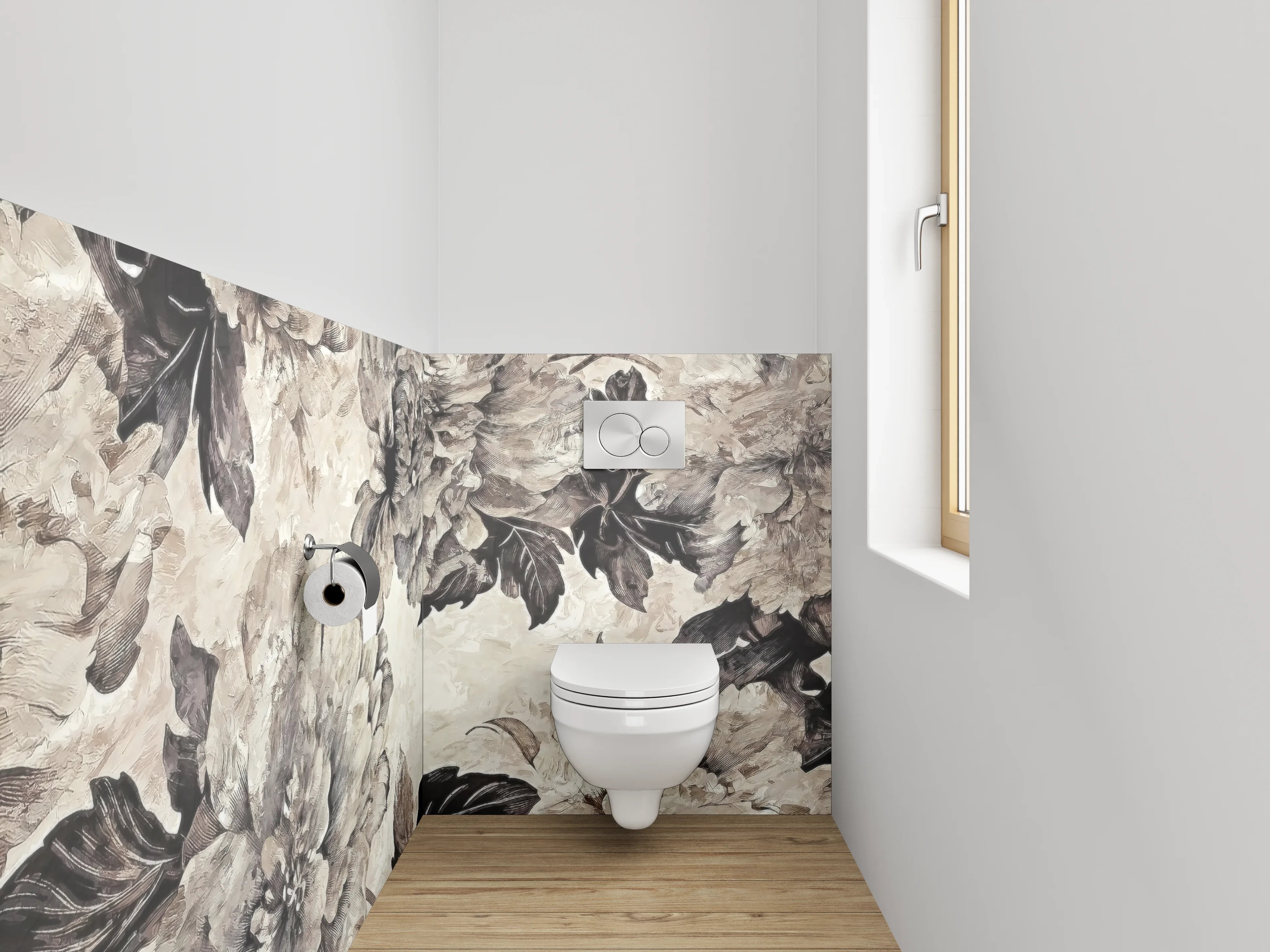 WC-Rückwand - Vintage Blumen Aquarell Schwarz-Weiß Look