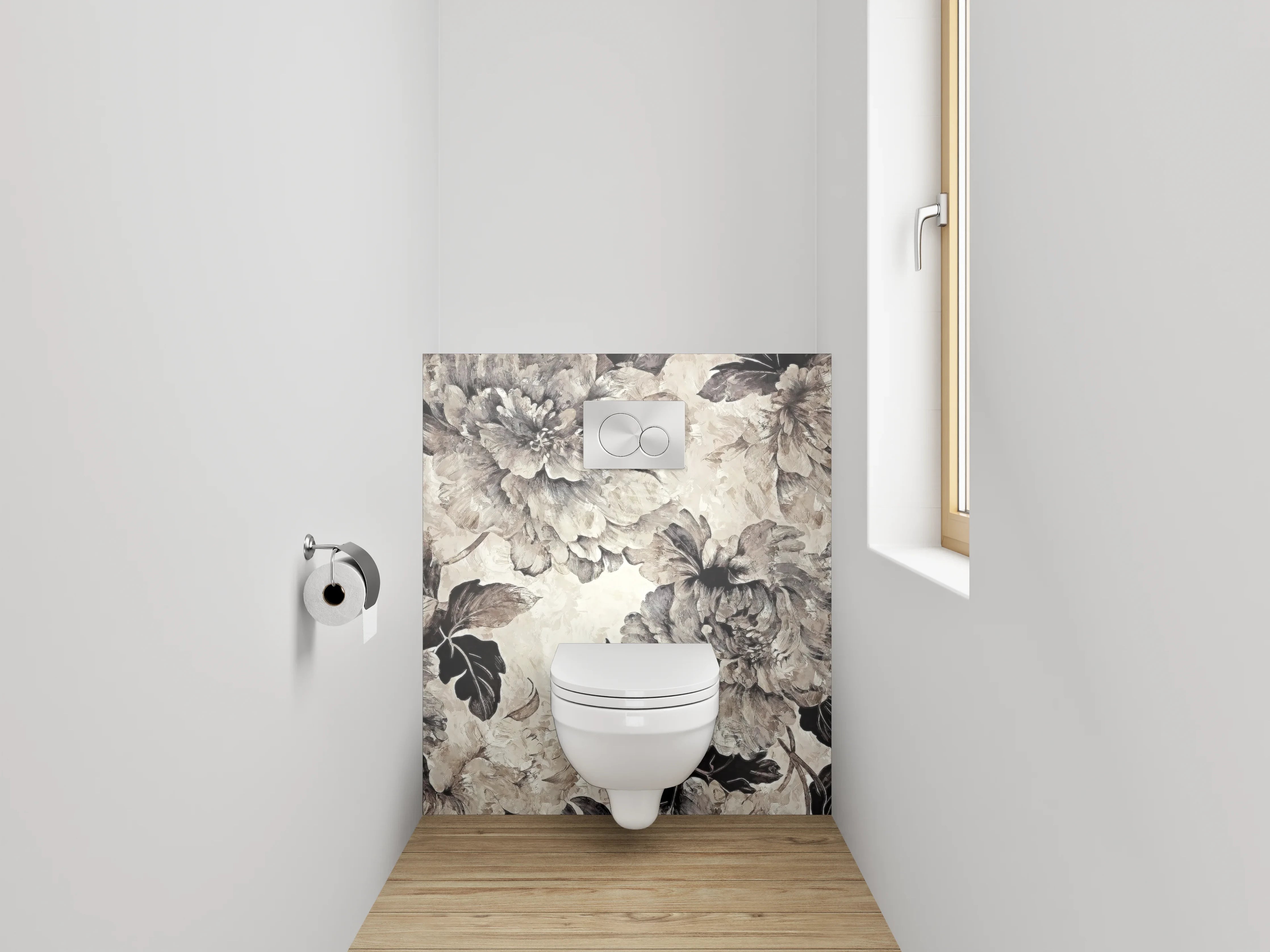 WC-Rückwand - Vintage Blumen Aquarell in Grau-Beige