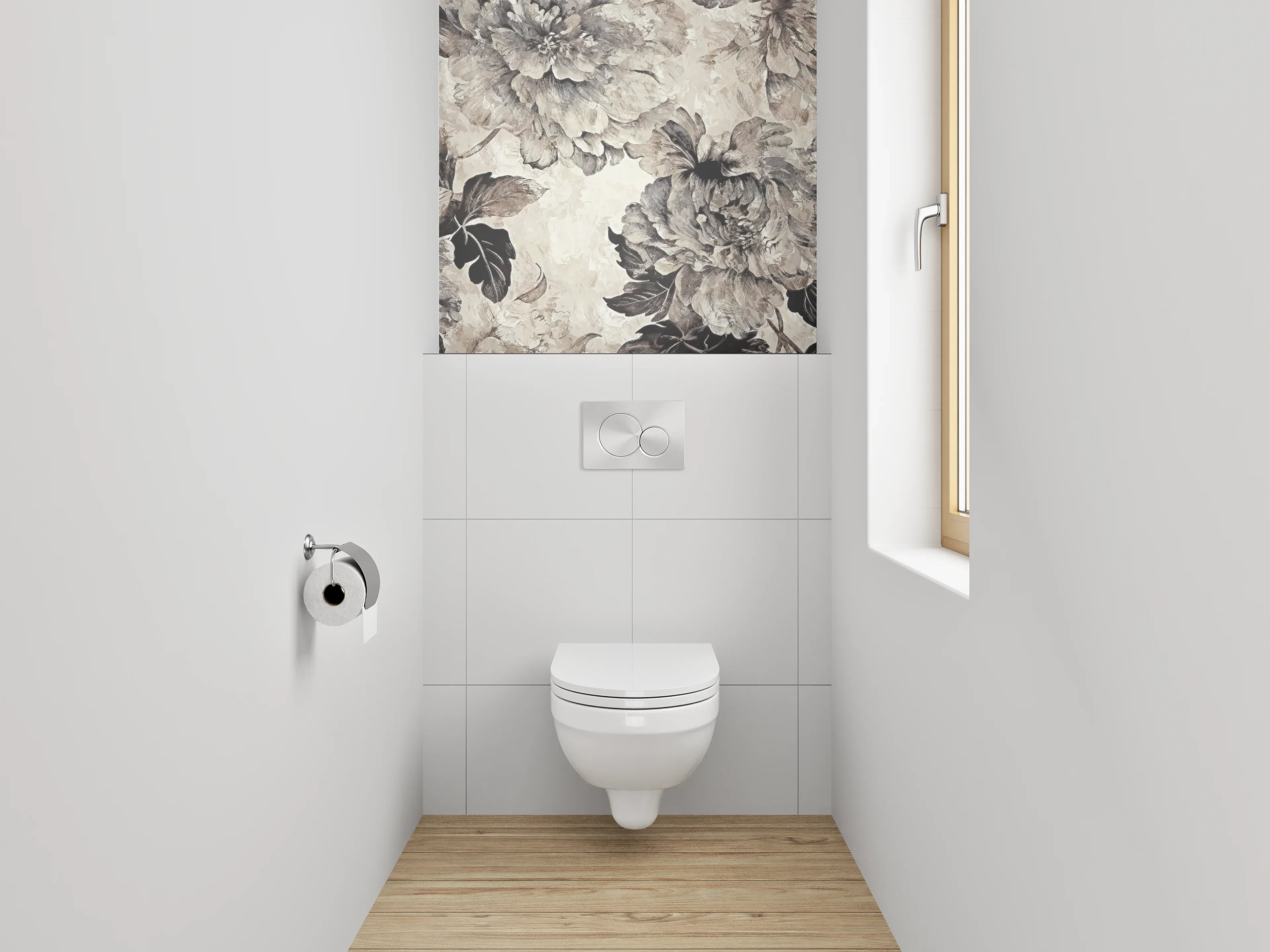 WC-Rückwand - Vintage Blumen Aquarell in Grau-Beige
