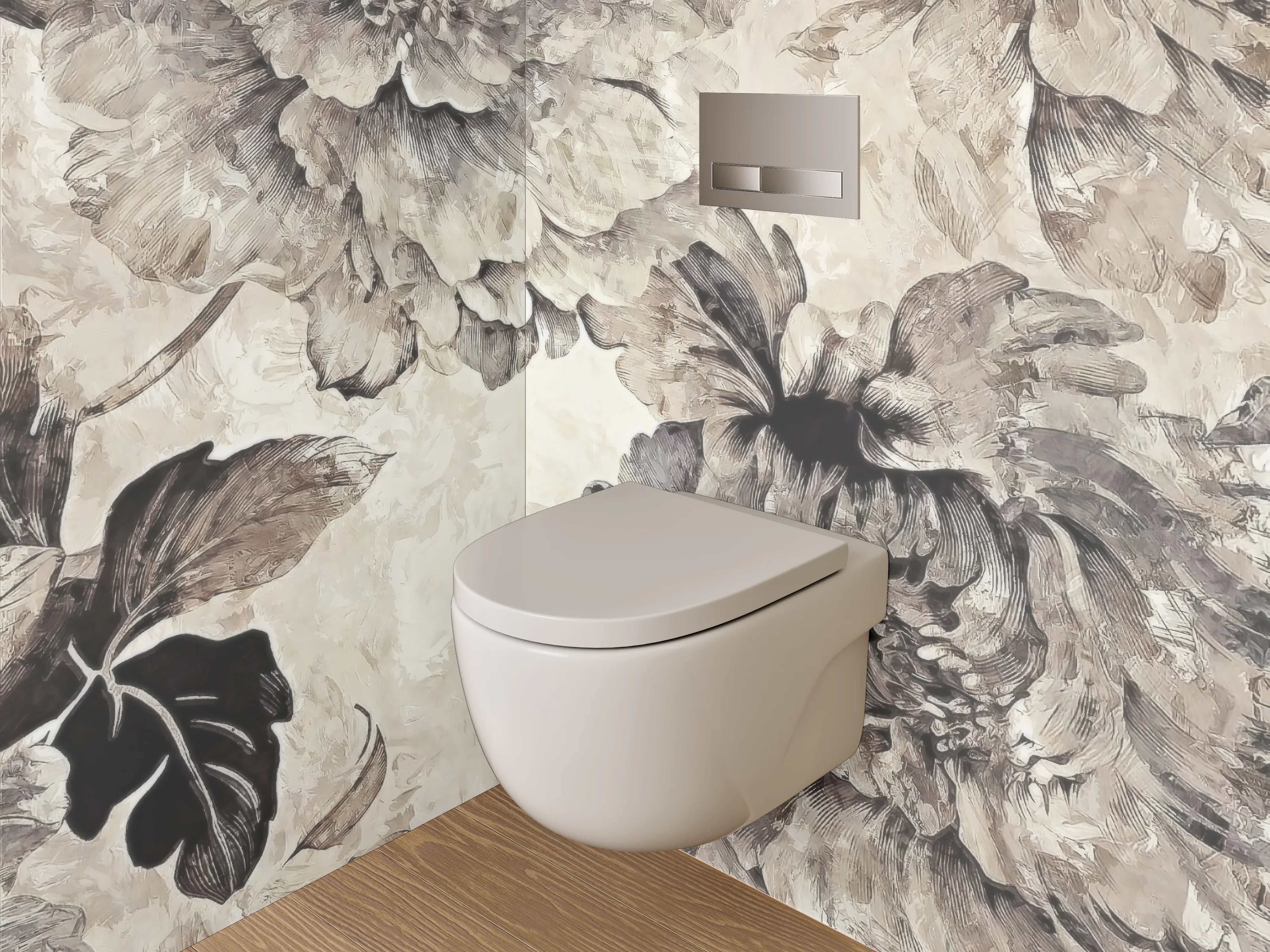 WC-Rückwand - Vintage Blumen Aquarell in Grau-Beige
