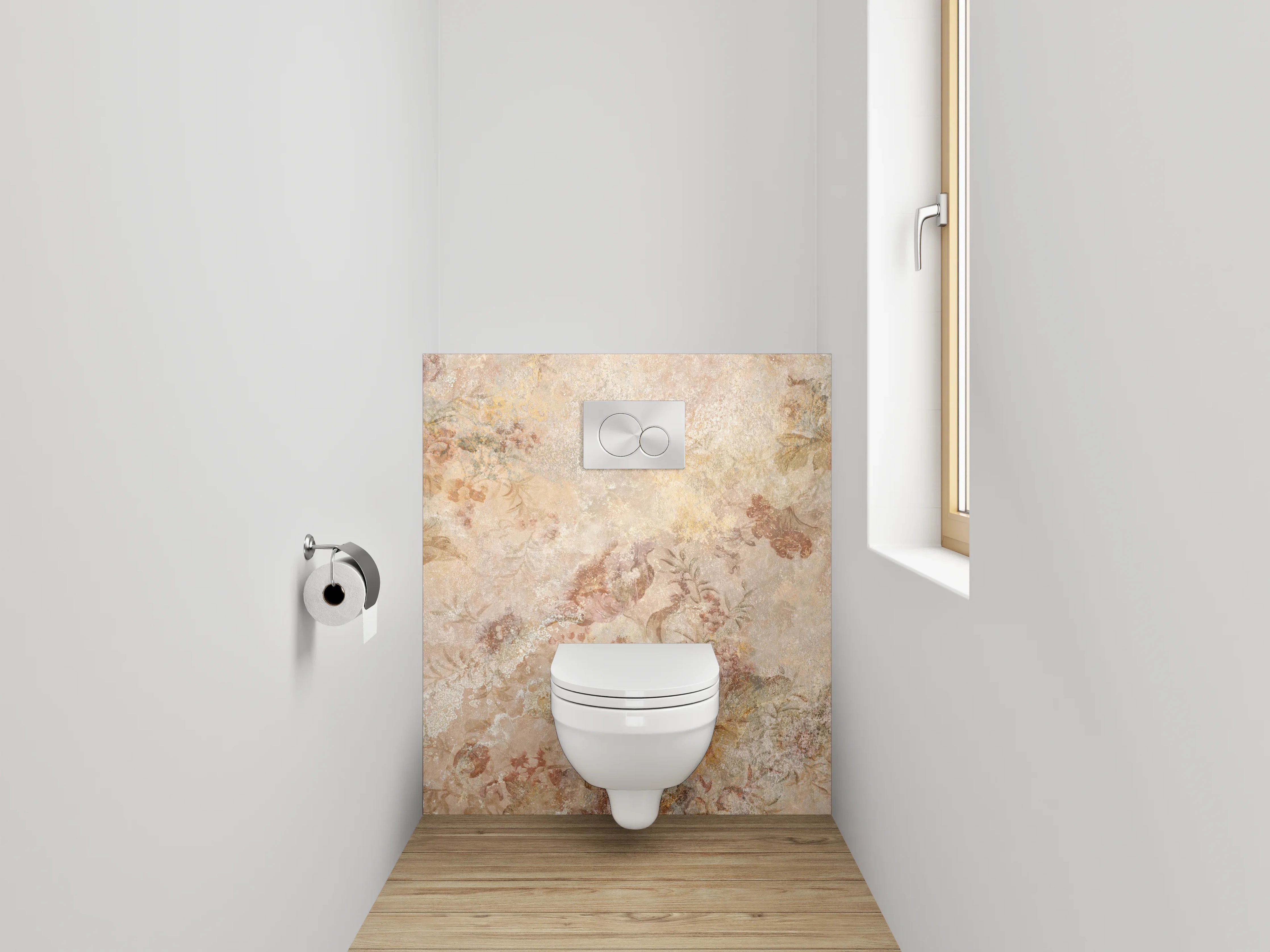 WC-Rückwand - Vintage Blumen Marmoroptik Wanddekor