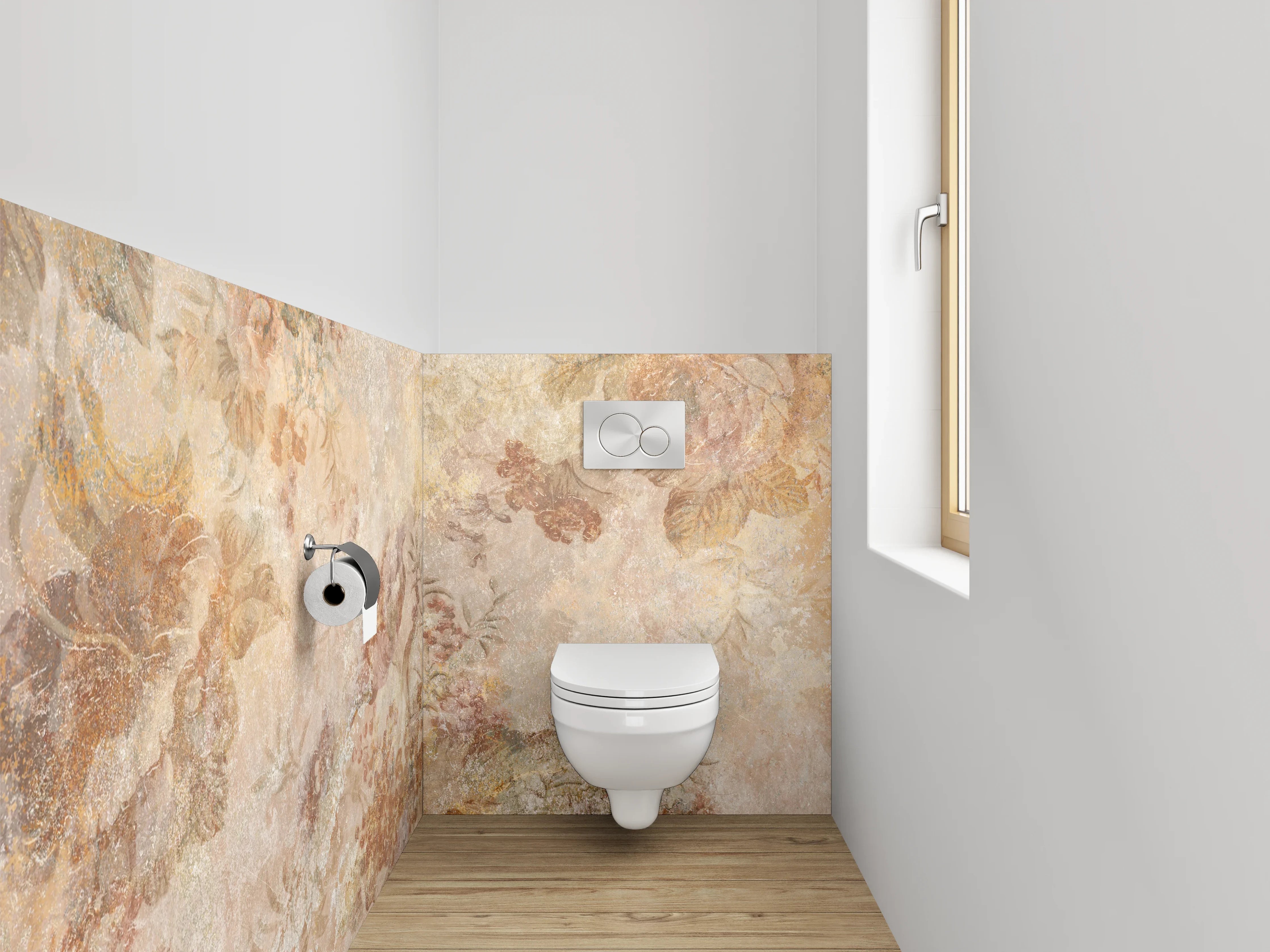 WC-Rückwand - Vintage Blumen Marmoroptik Wanddekor