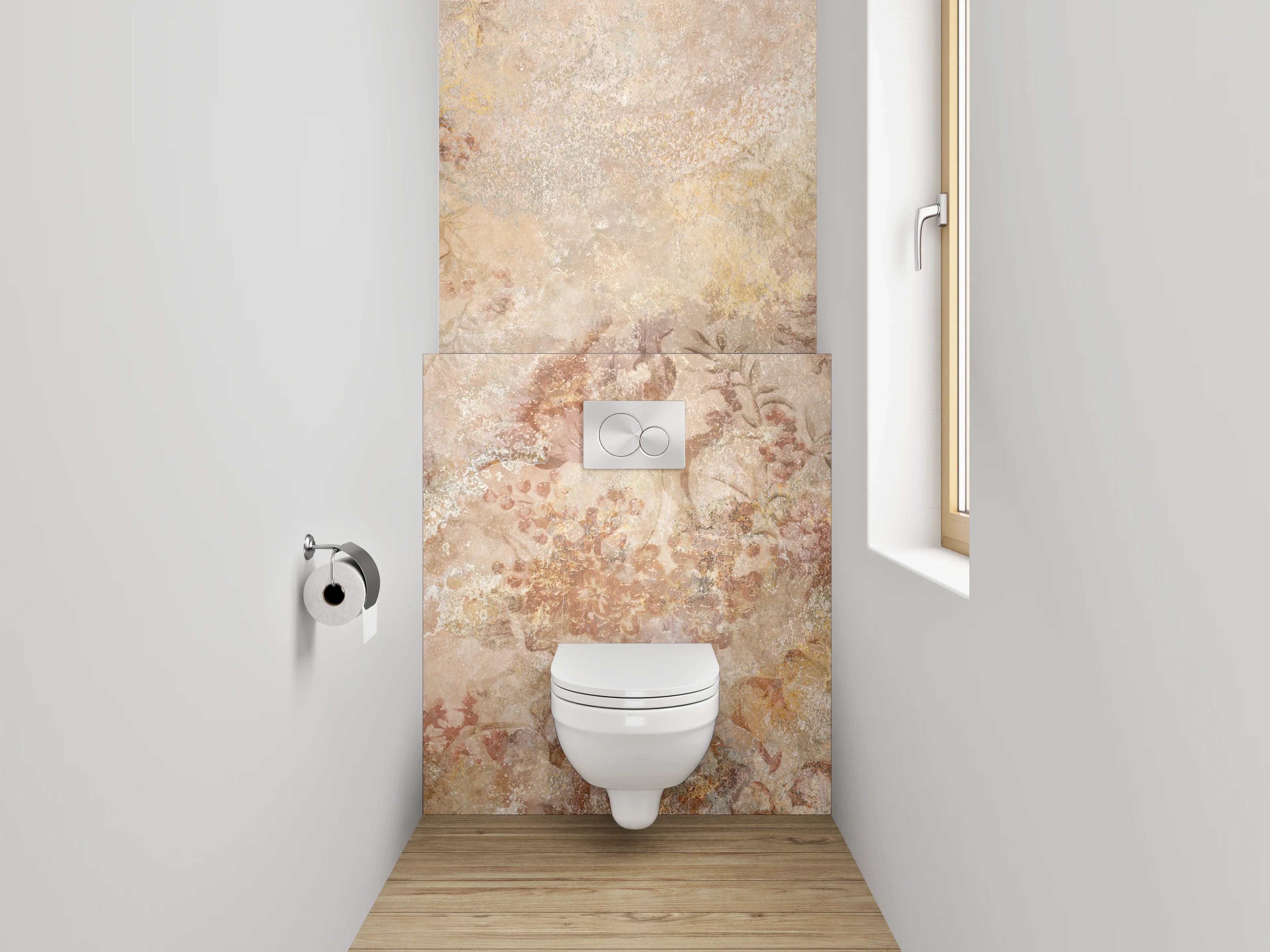 WC-Rückwand - Vintage Blumen Marmoroptik Wanddekor