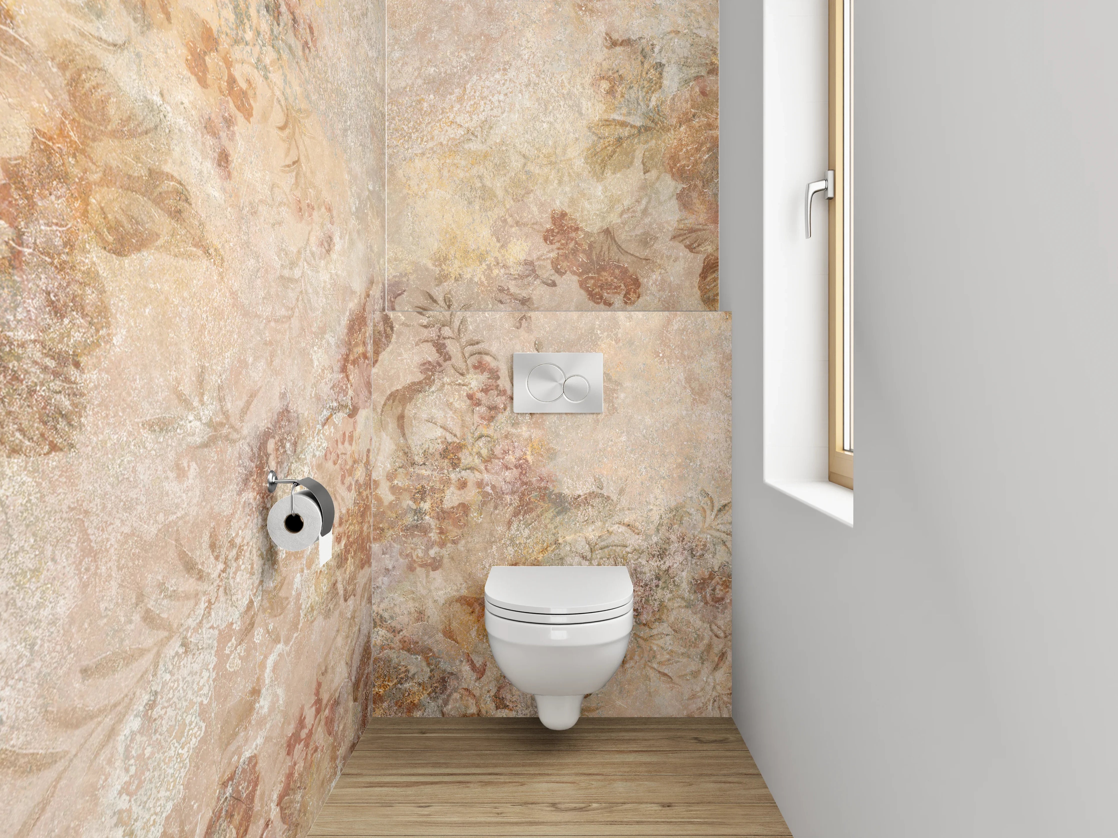 WC-Rückwand - Vintage Blumen Marmoroptik Wanddekor