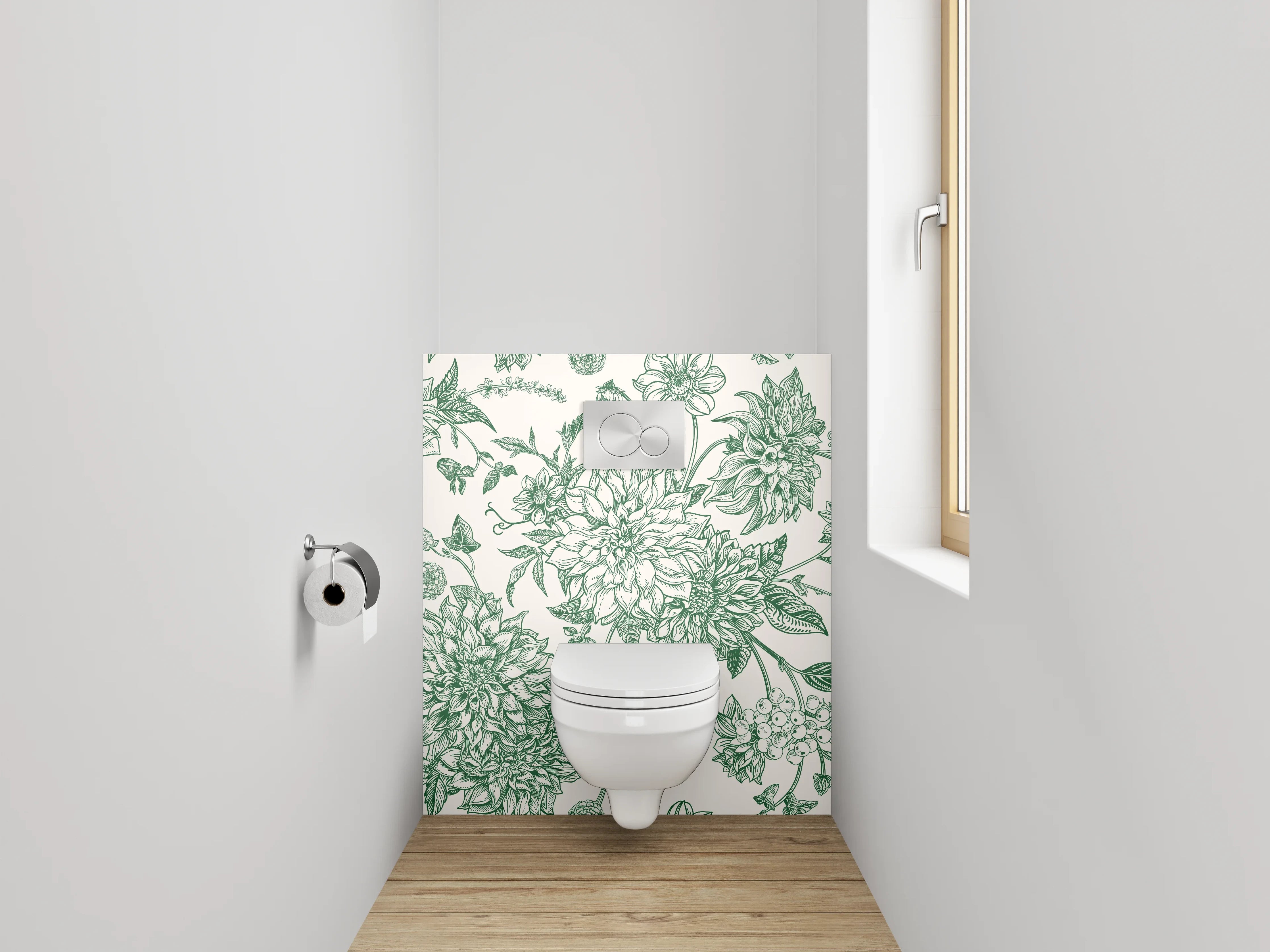 WC-Rückwand - Vintage Blumen Muster grün weiß