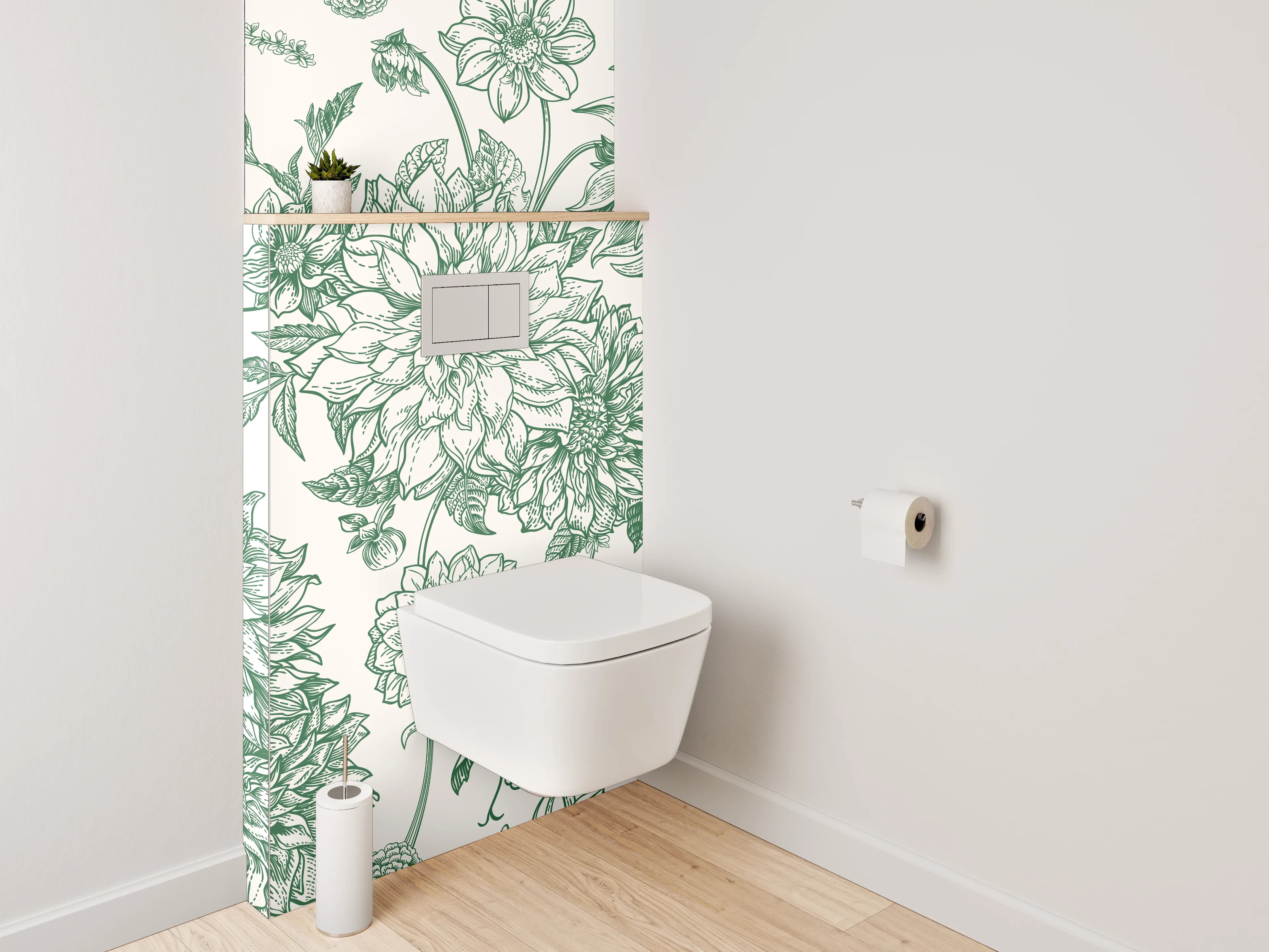 WC-Rückwand - Vintage Blumen Muster grün weiß