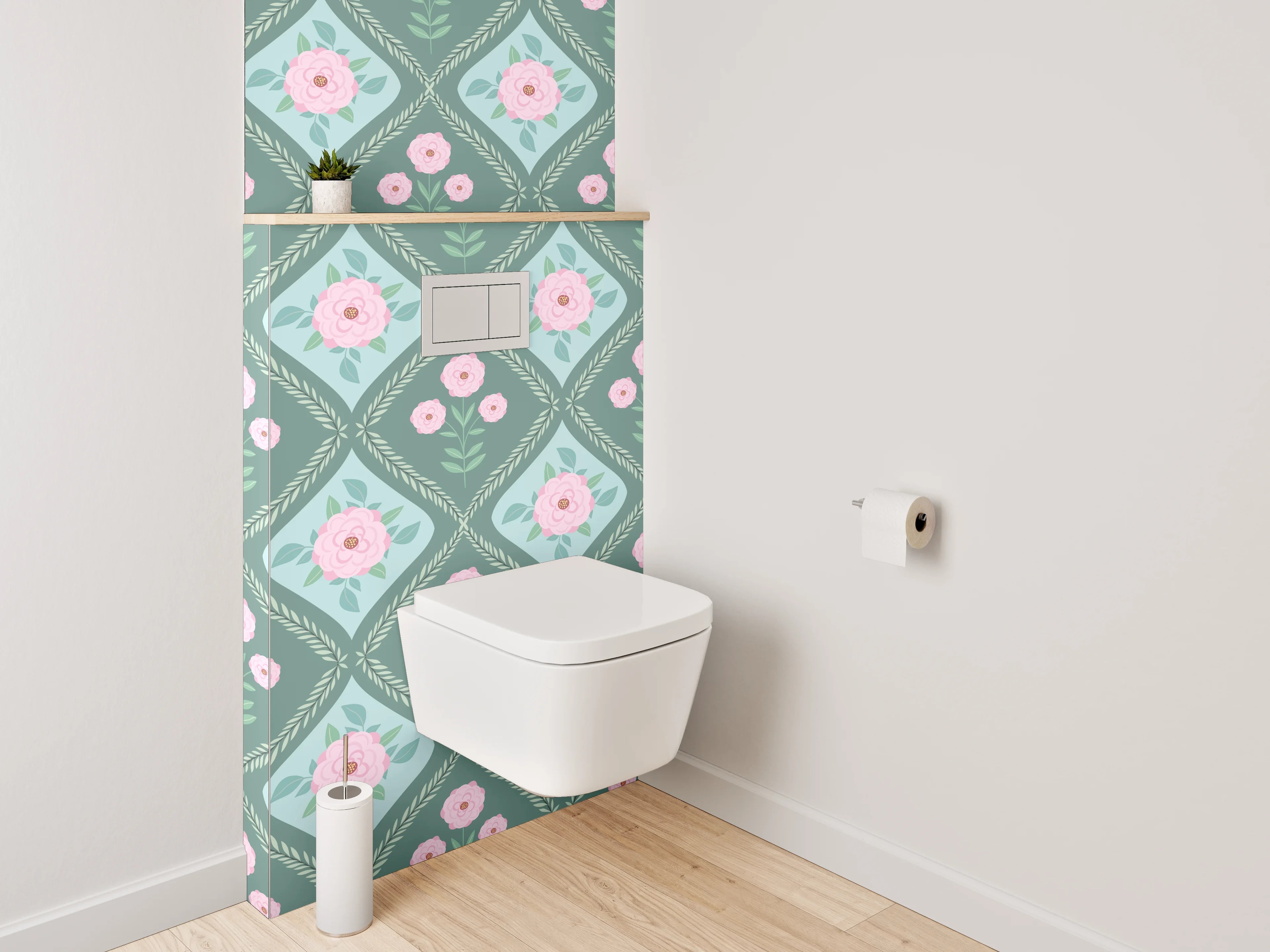 WC-Rückwand - Vintage Blumen Rauten Muster Pastell