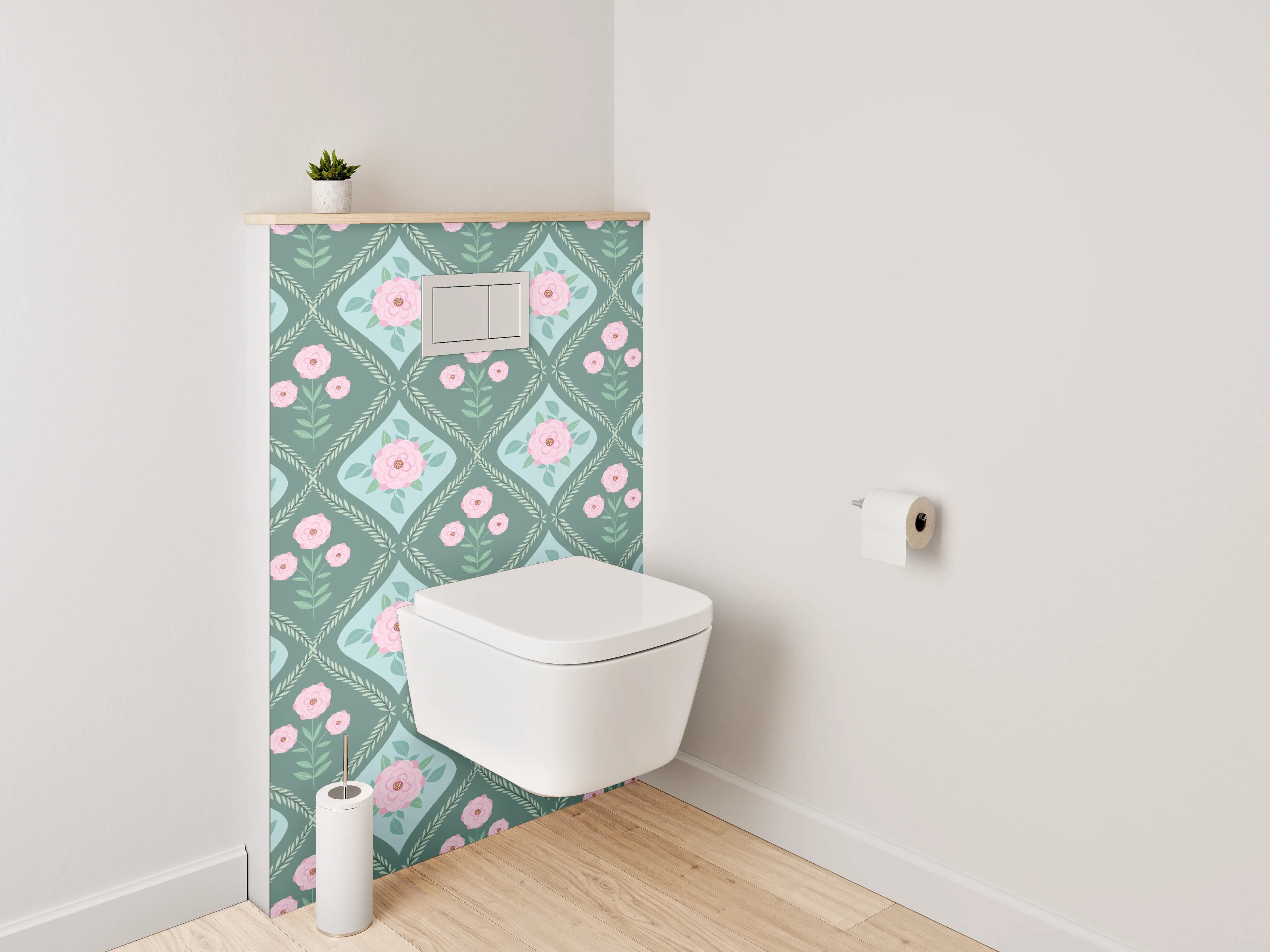 WC-Rückwand - Vintage Blumen Rauten Muster Pastell