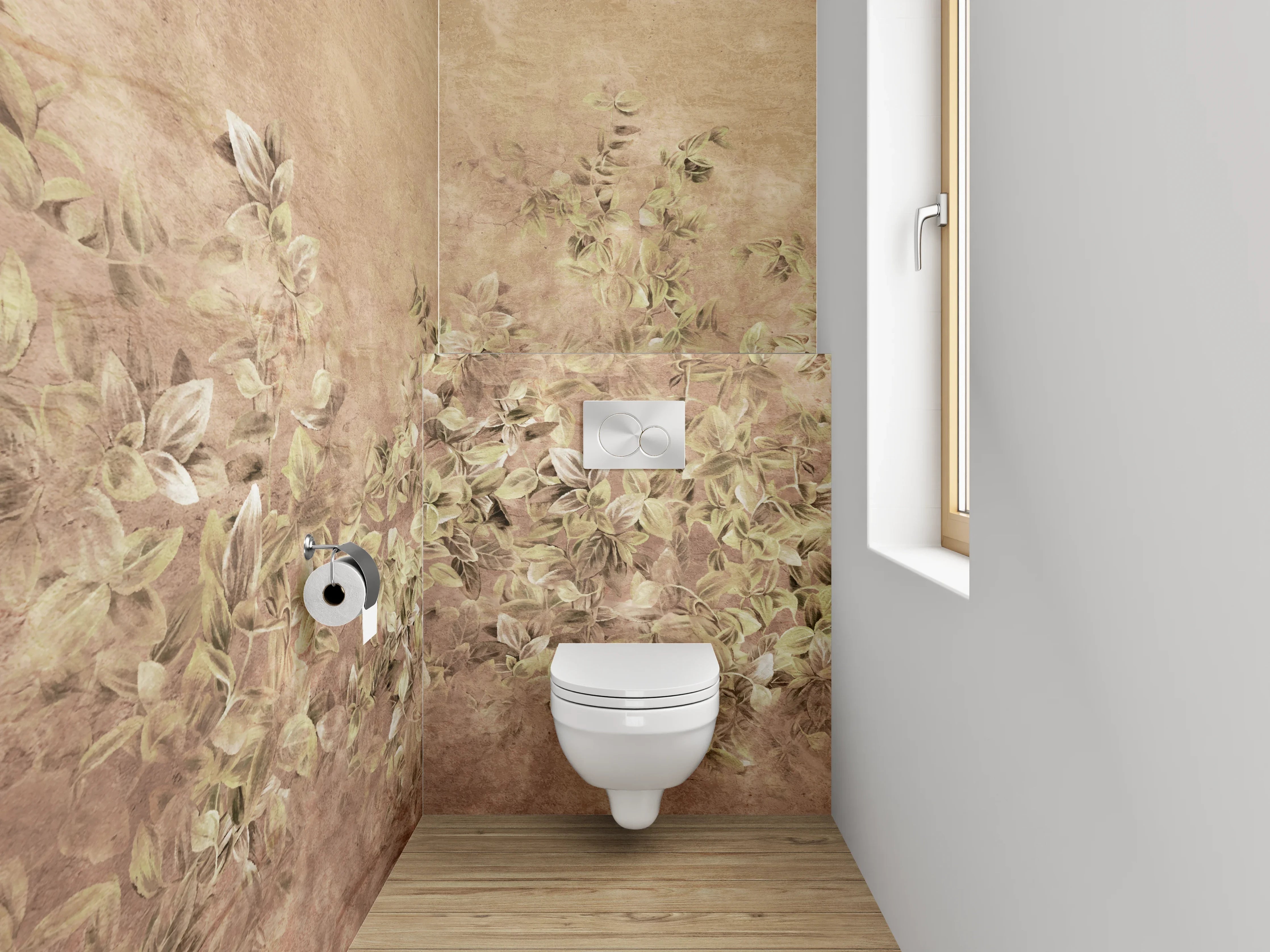 WC-Rückwand - Vintage Blumen-Relief in Sandsteinoptik