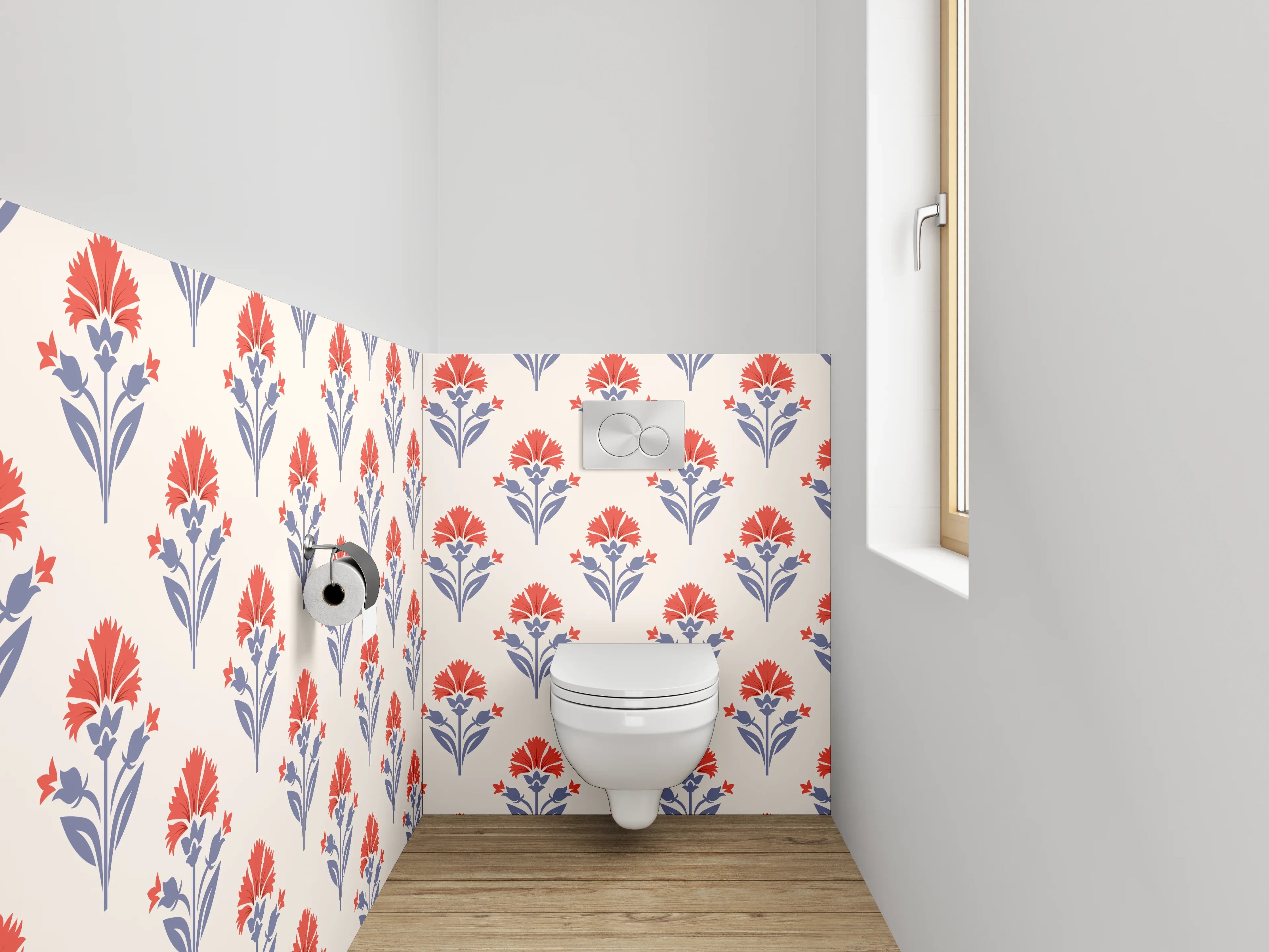 WC-Rückwand - Vintage Blumenmuster Rot Blau Beige