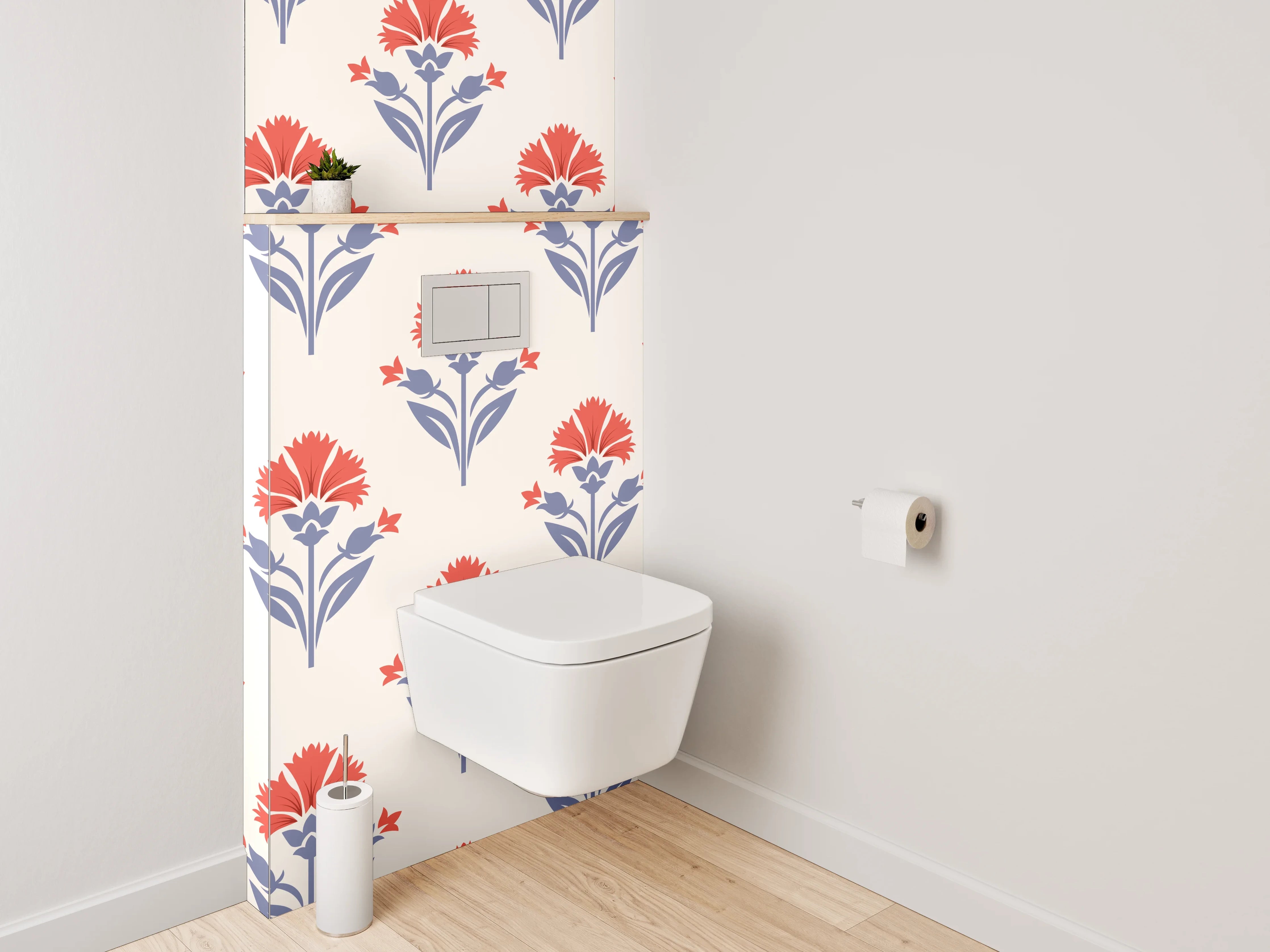 WC-Rückwand - Vintage Blumenmuster Rot Blau Beige