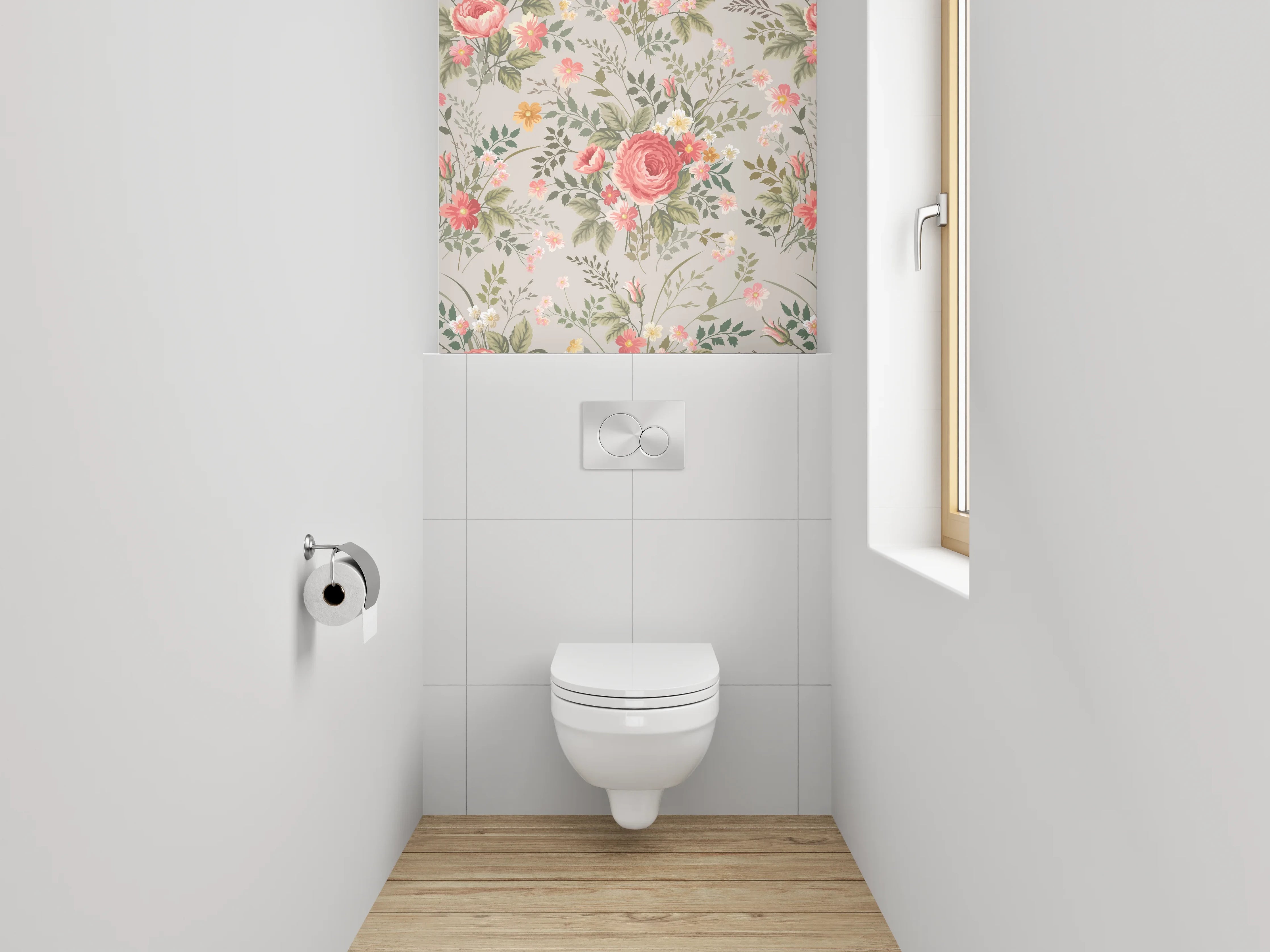 WC-Rückwand - Vintage Blumenmuster in Rosa & Grün