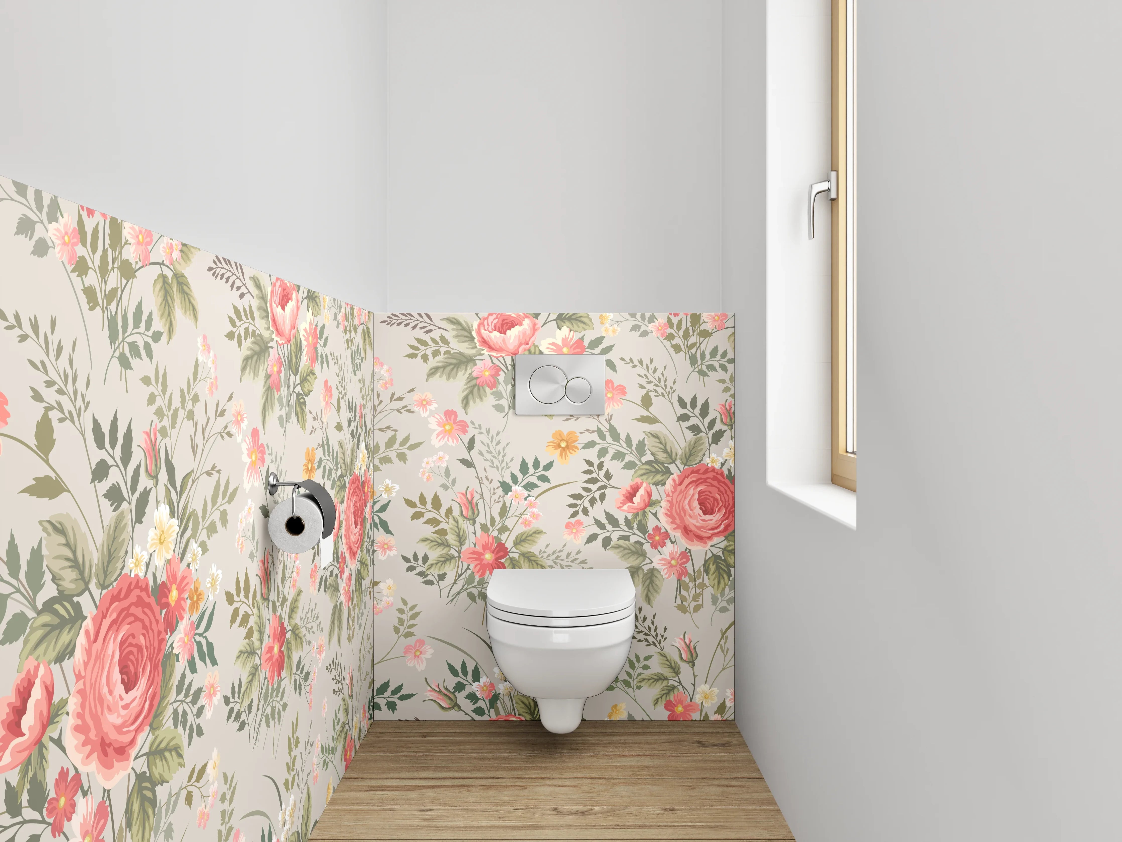 WC-Rückwand - Vintage Blumenmuster in Rosa & Grün