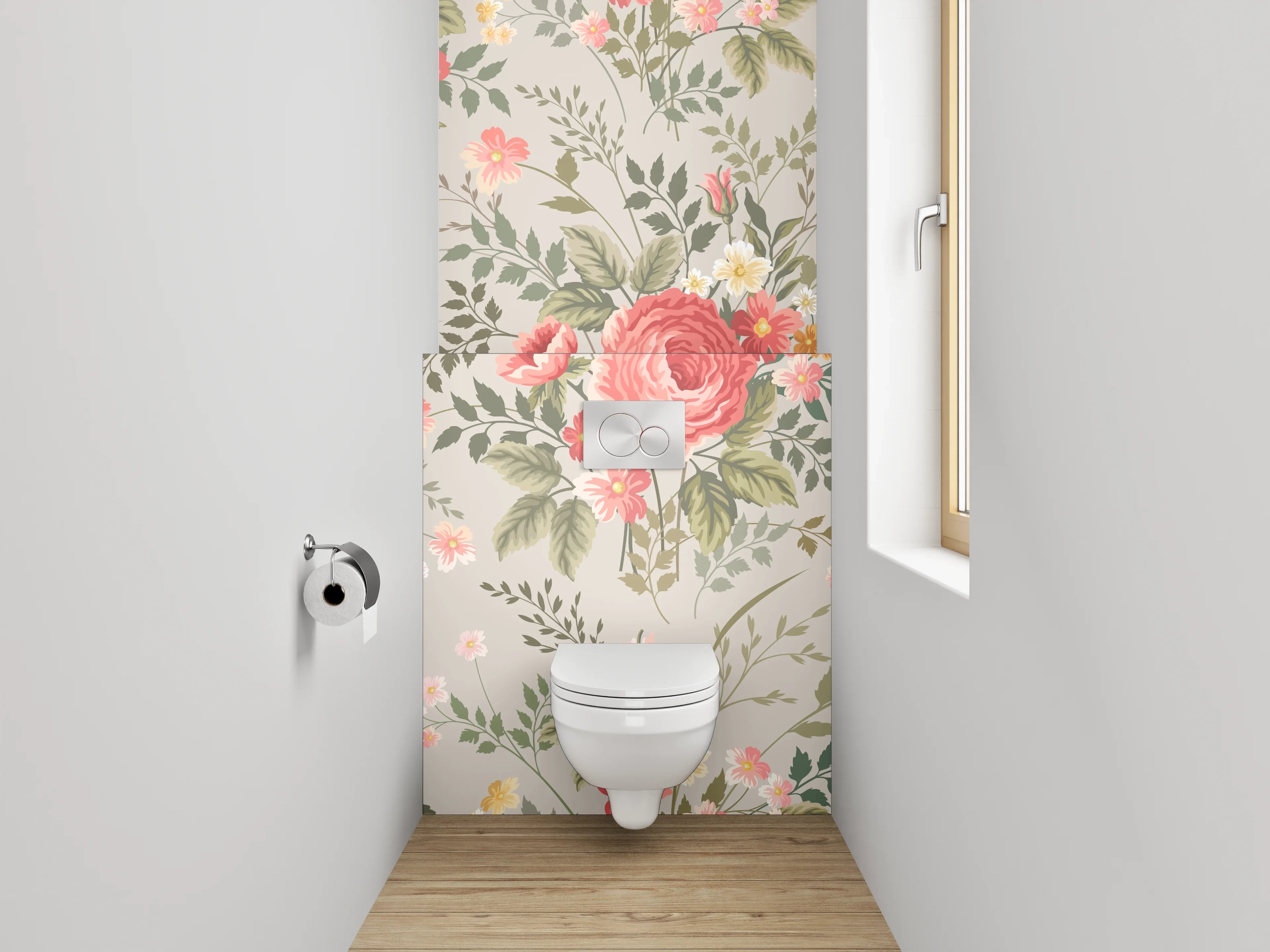 WC-Rückwand - Vintage Blumenmuster in Rosa & Grün