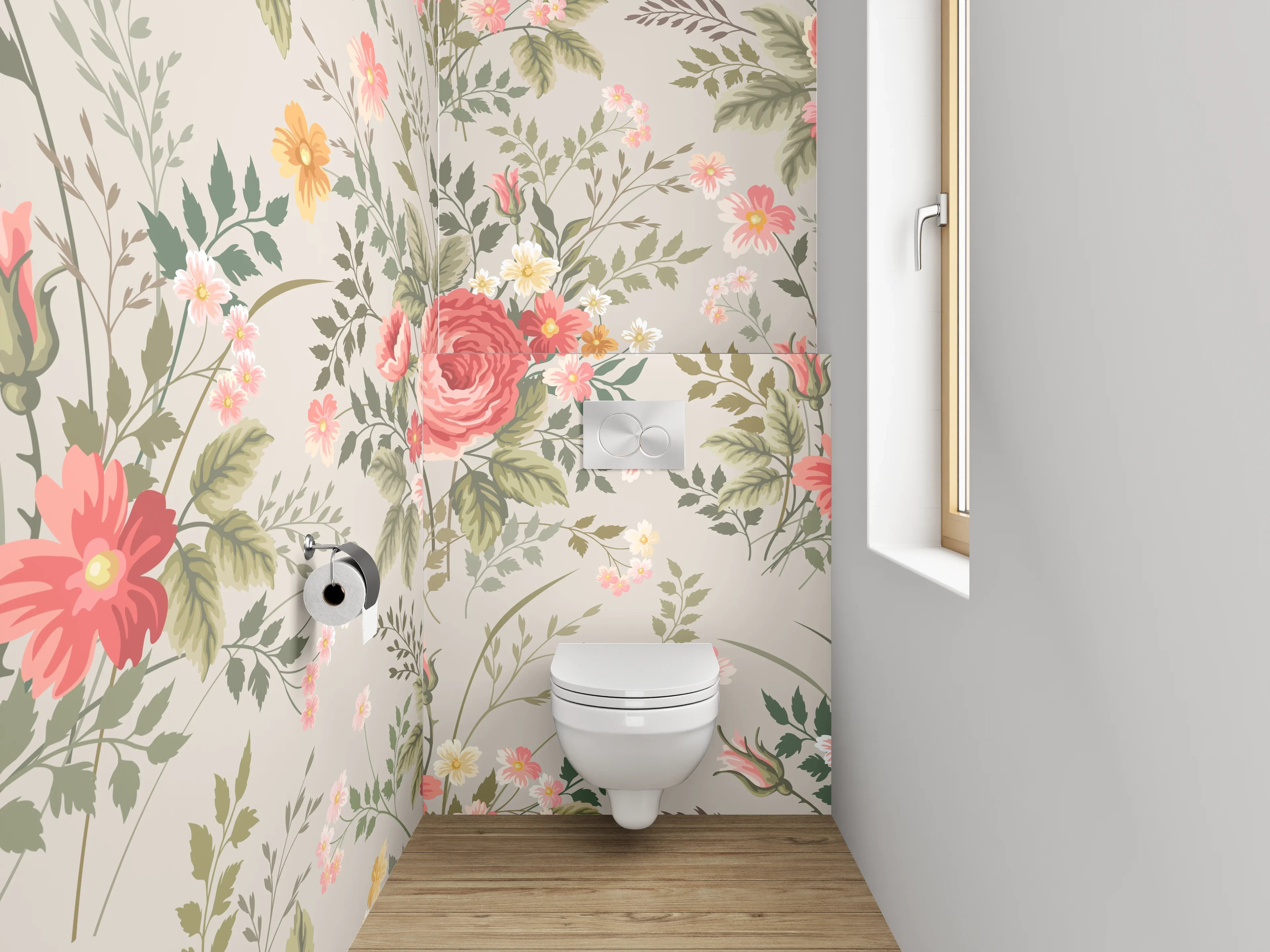 WC-Rückwand - Vintage Blumenmuster in Rosa & Grün