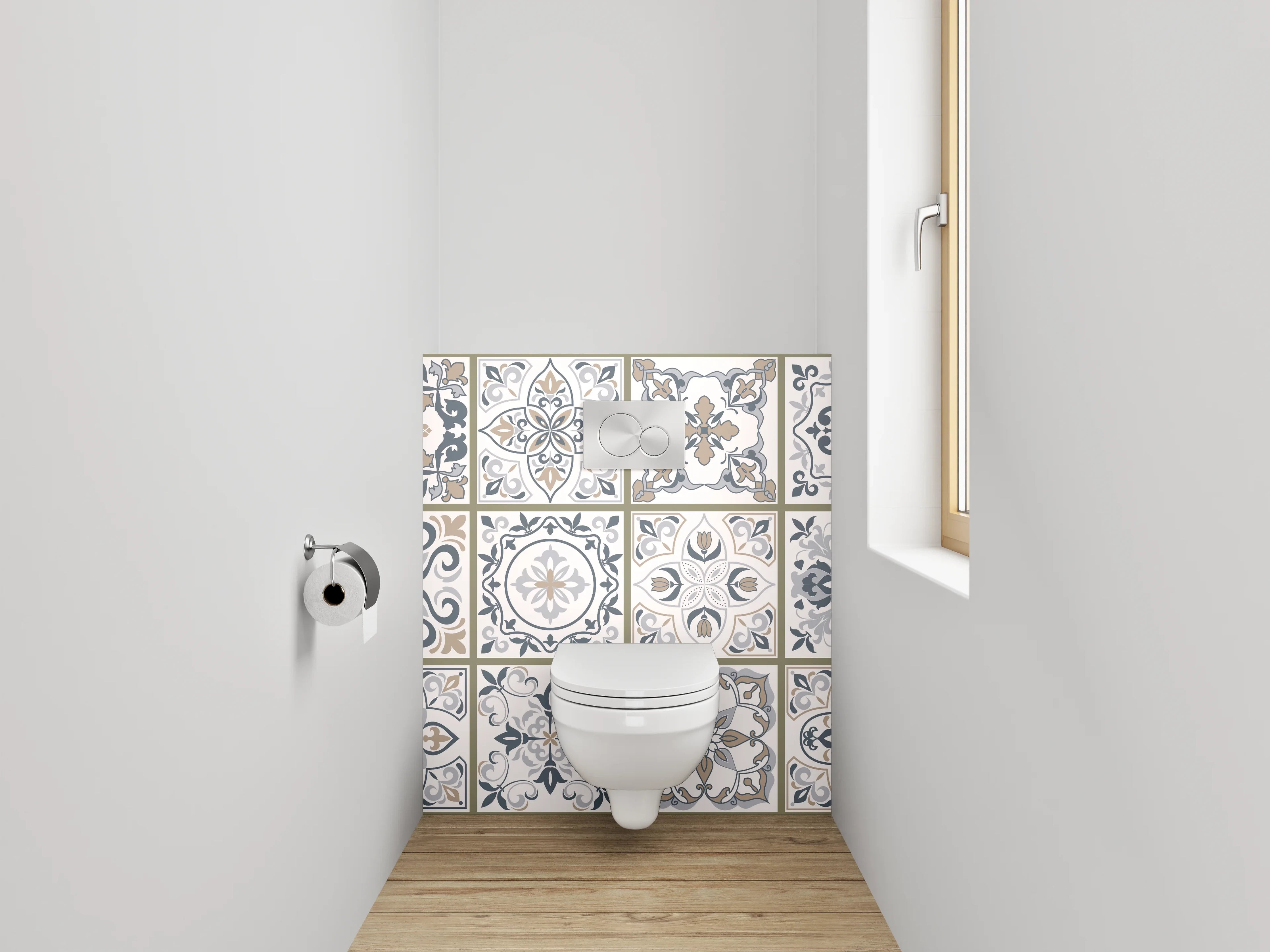 WC-Rückwand - Vintage Fliesen Blau Grauweiß Muster