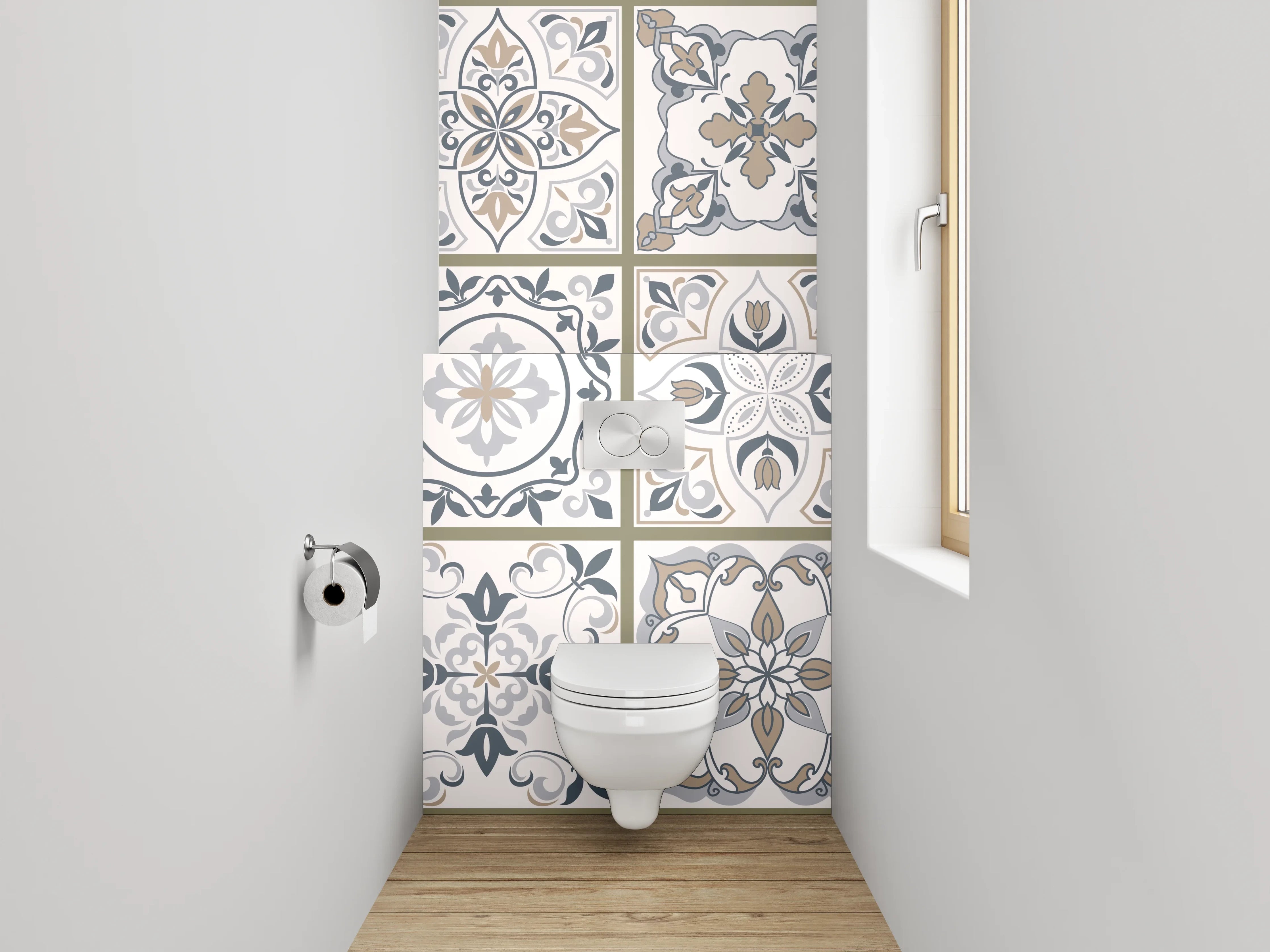 WC-Rückwand - Vintage Fliesen Blau Grauweiß Muster